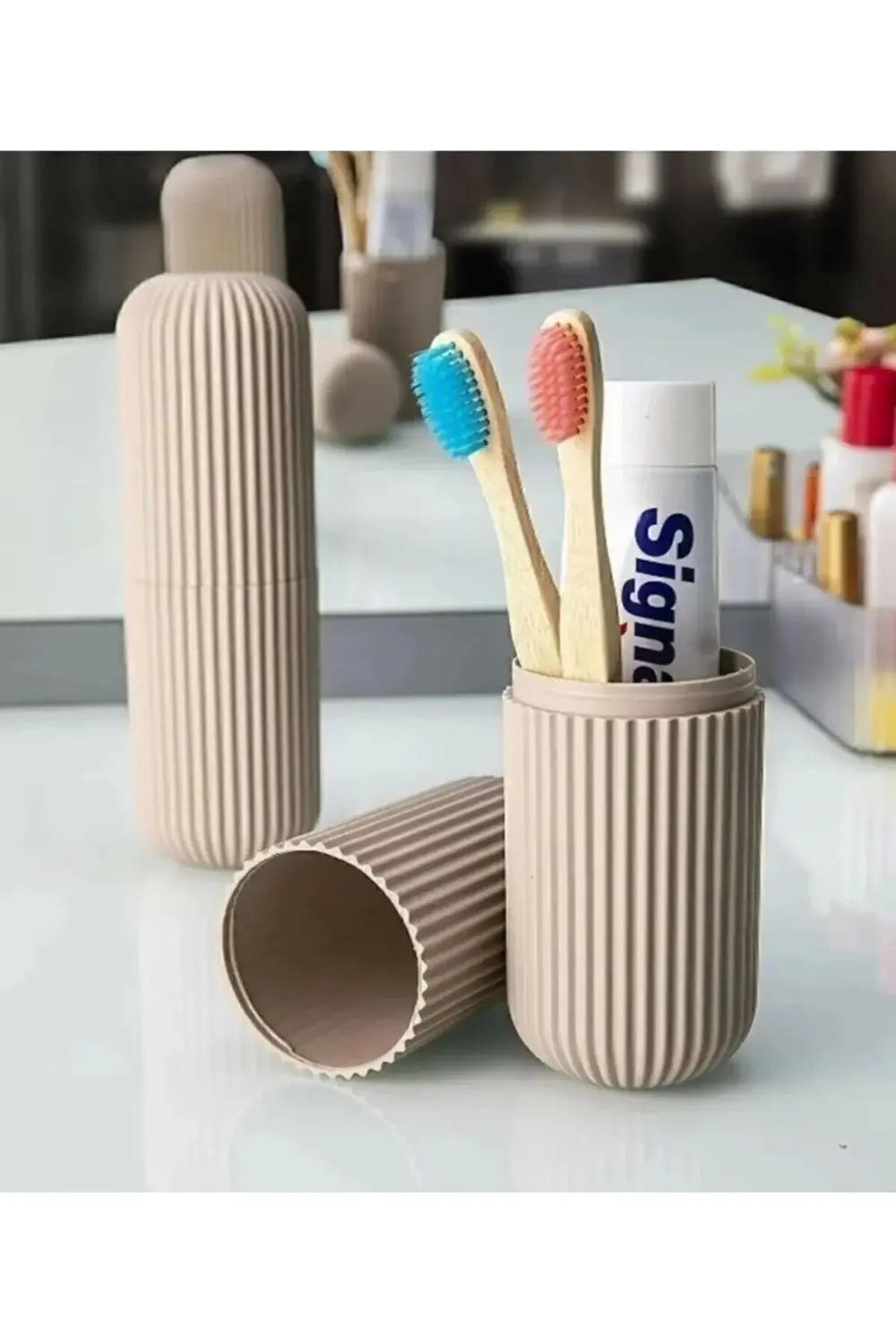 Bej Renk Smart Saklama Kabı Diş Fırçalık Seyehat Çok Amaçlı Organ