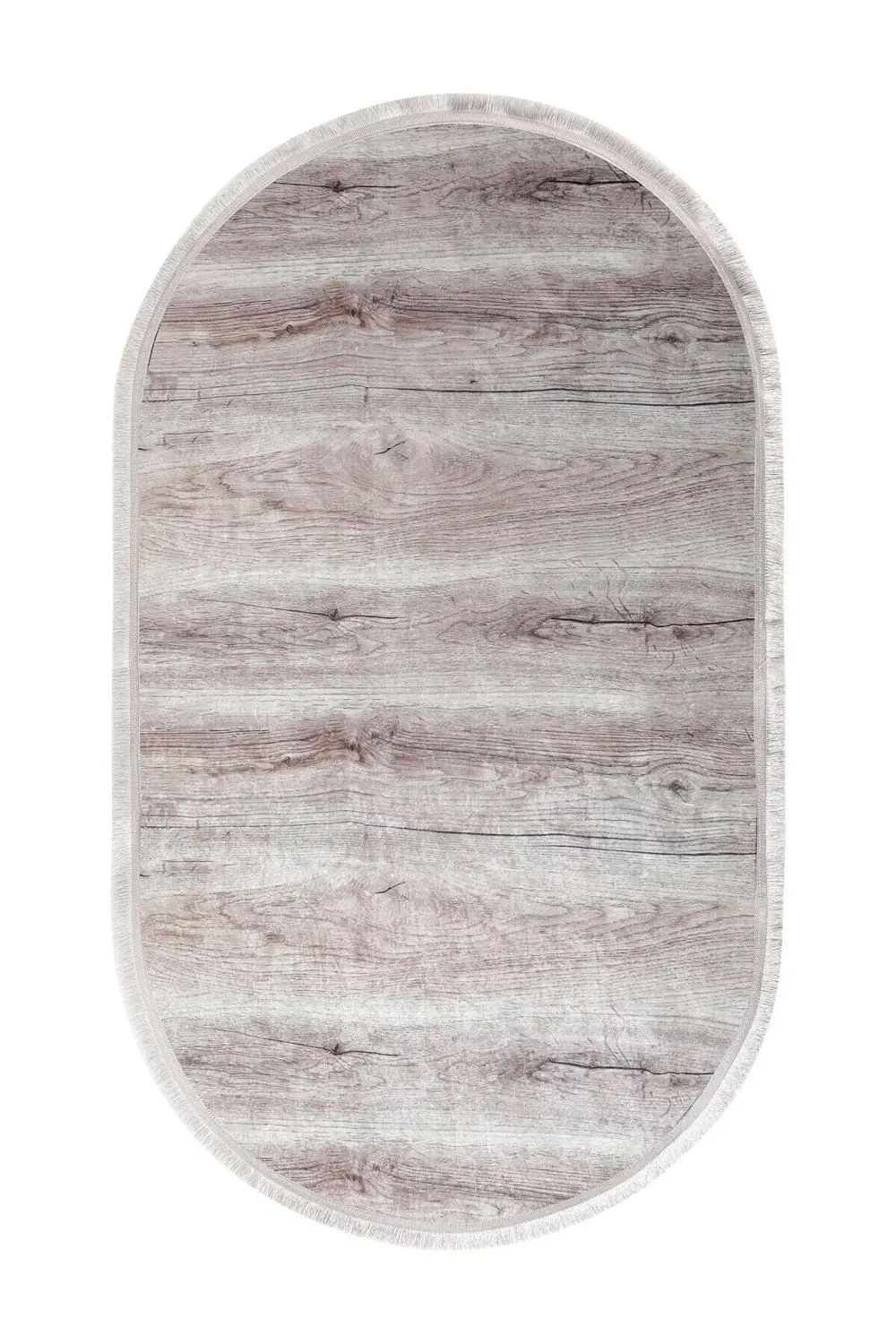 Bej  Saçaklı Dijital Oval Halı Kaymaz Yıkanabilir Oda Mutfak Halı