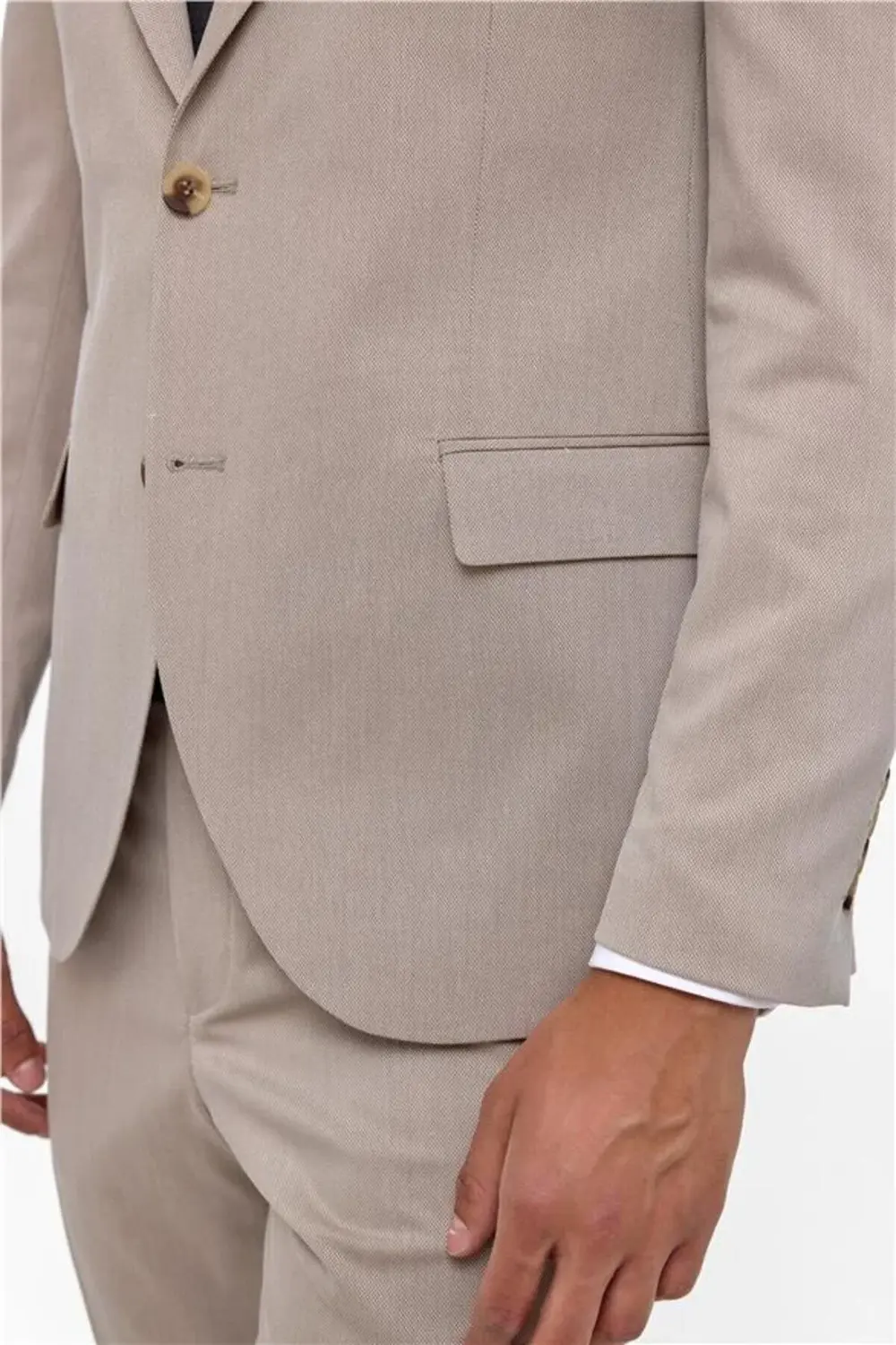 Bej Slim Desenli Sivri Yaka 6 Drop Takım Elbise