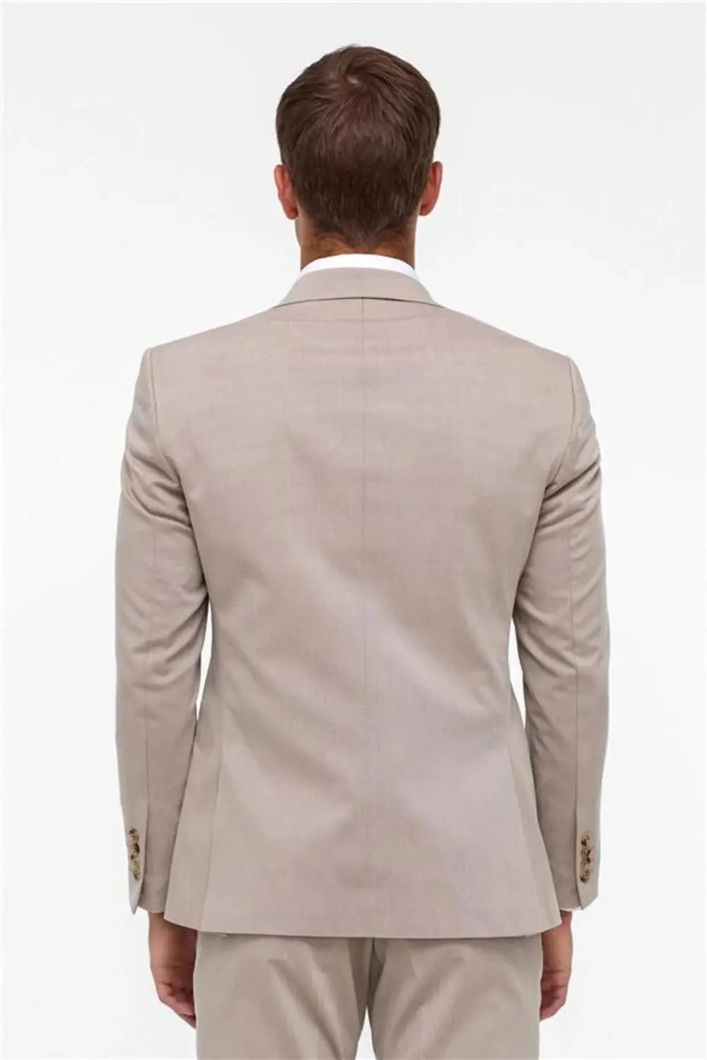 Bej Slim Desenli Sivri Yaka 6 Drop Takım Elbise