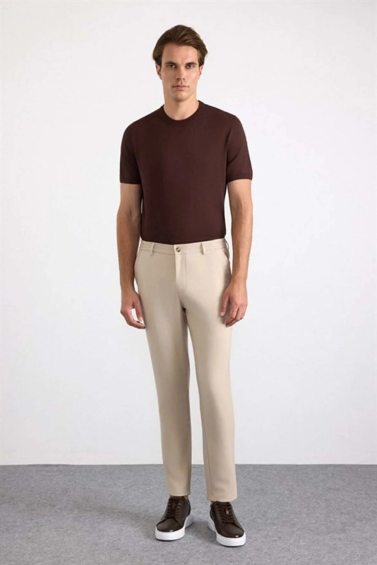 Bej Slim Düz Jogger Pantolon