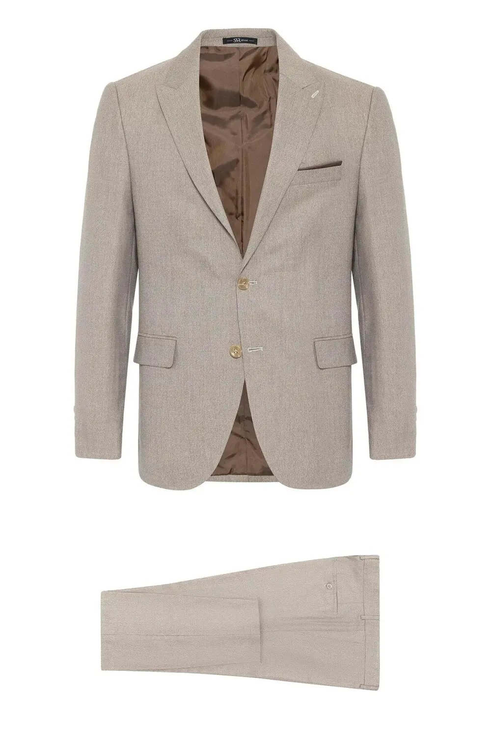 Süvari Bej Slim Fit Desenli Sivri Yaka 6 Drop Klasik Takım Elbise