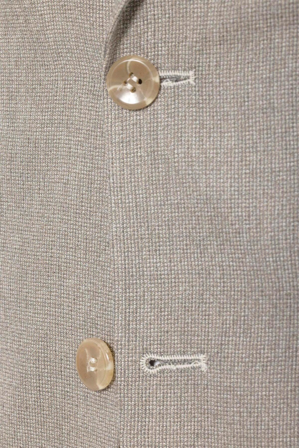 Süvari Bej Slim Fit Desenli Sivri Yaka 6 Drop Klasik Takım Elbise