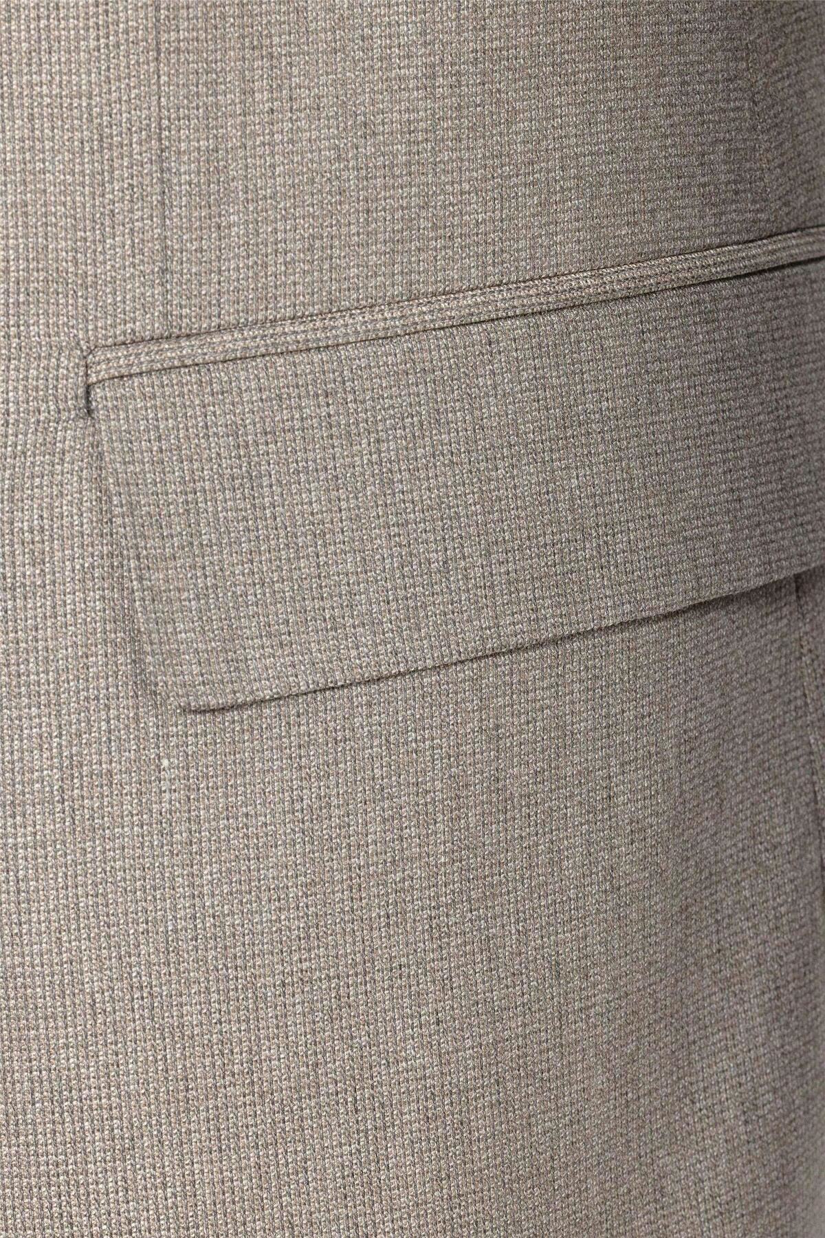 Süvari Bej Slim Fit Desenli Sivri Yaka 6 Drop Klasik Takım Elbise