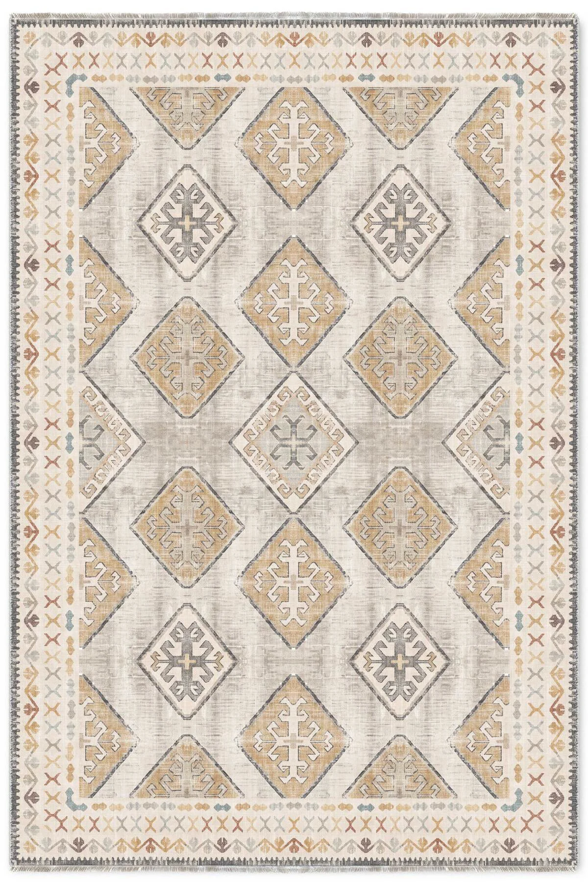 Bej Tasarım Şönil Halı Kilim Yolluk Kaymaz Yıkanabilir Salon Mutf
