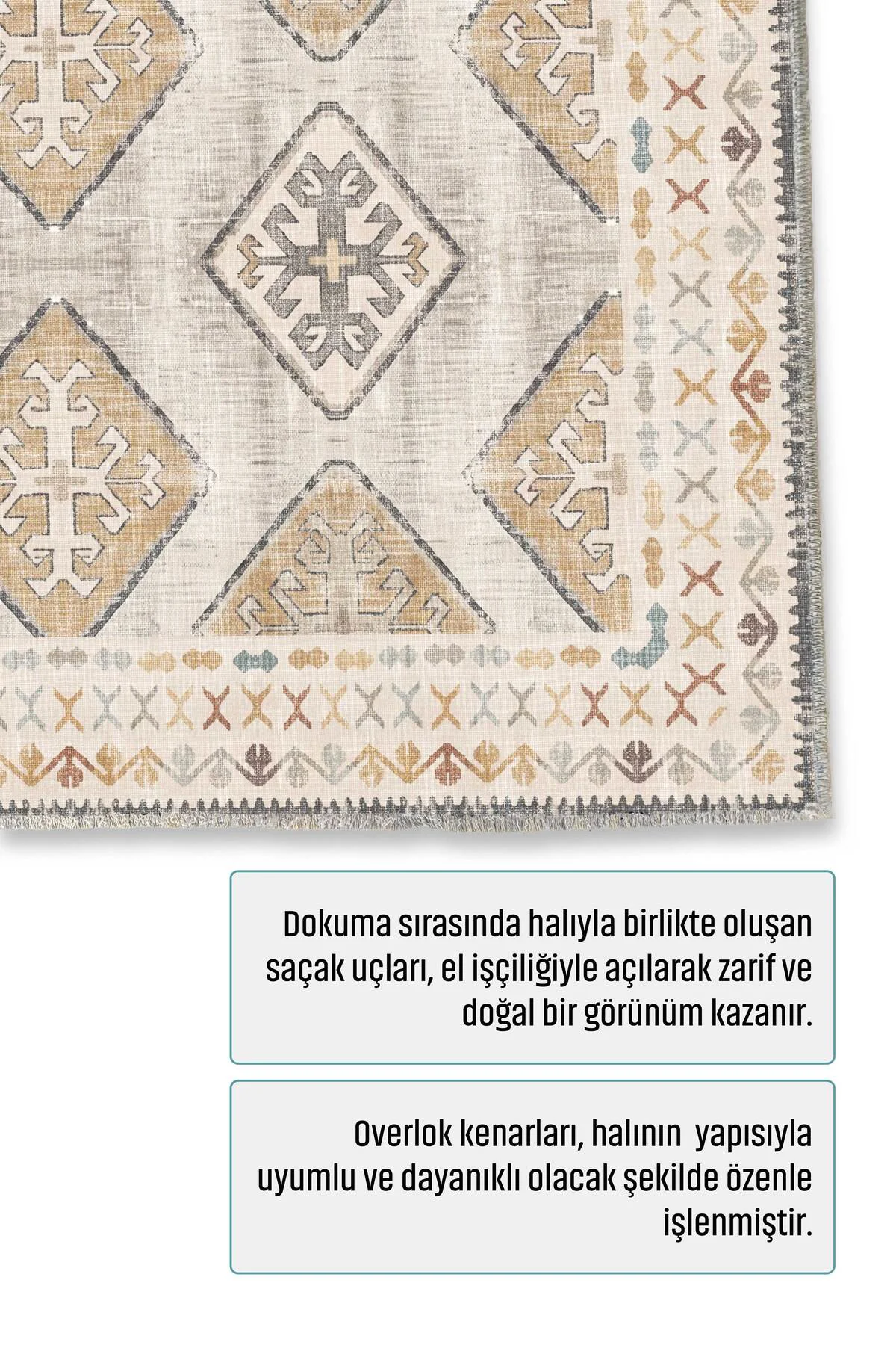 Bej Tasarım Şönil Halı Kilim Yolluk Kaymaz Yıkanabilir Salon Mutf