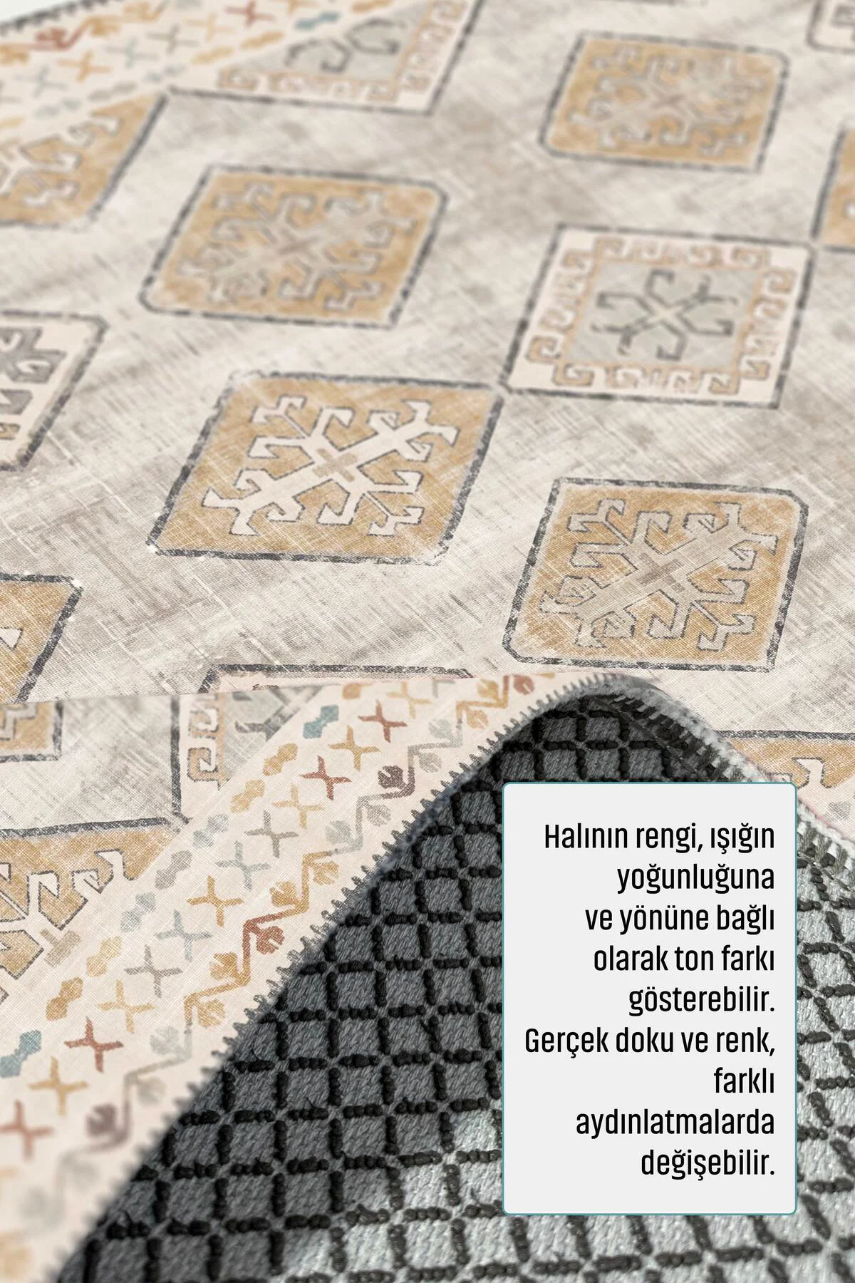Bej Tasarım Şönil Halı Kilim Yolluk Kaymaz Yıkanabilir Salon Mutf