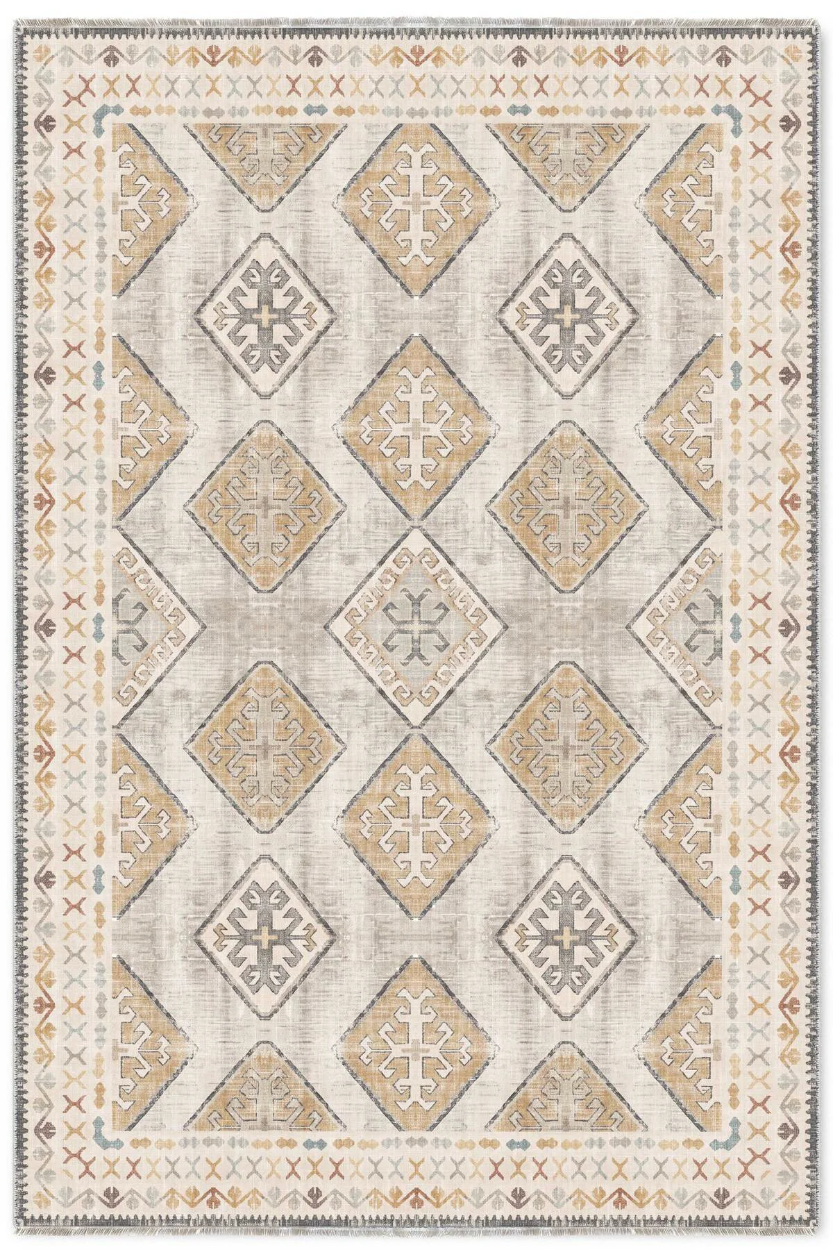 Bej Tasarım Şönil Halı Kilim Yolluk Kaymaz Yıkanabilir Salon Mutf