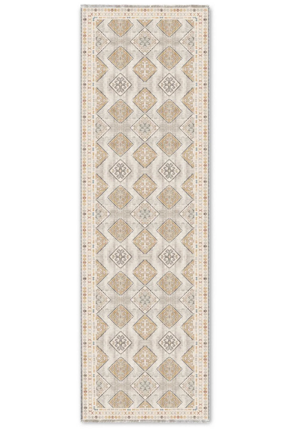 Bej Tasarım Şönil Halı Kilim Yolluk Kaymaz Yıkanabilir Salon Mutf