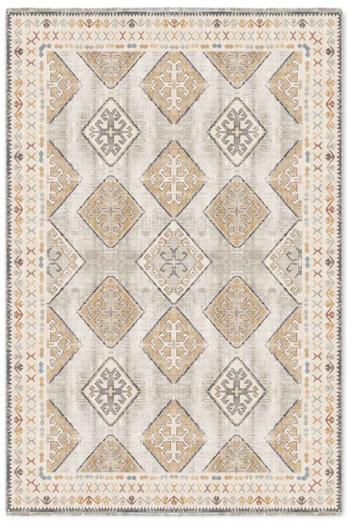 Bej Tasarım Şönil Halı Kilim Yolluk Kaymaz Yıkanabilir Salon Mutfak Koridor