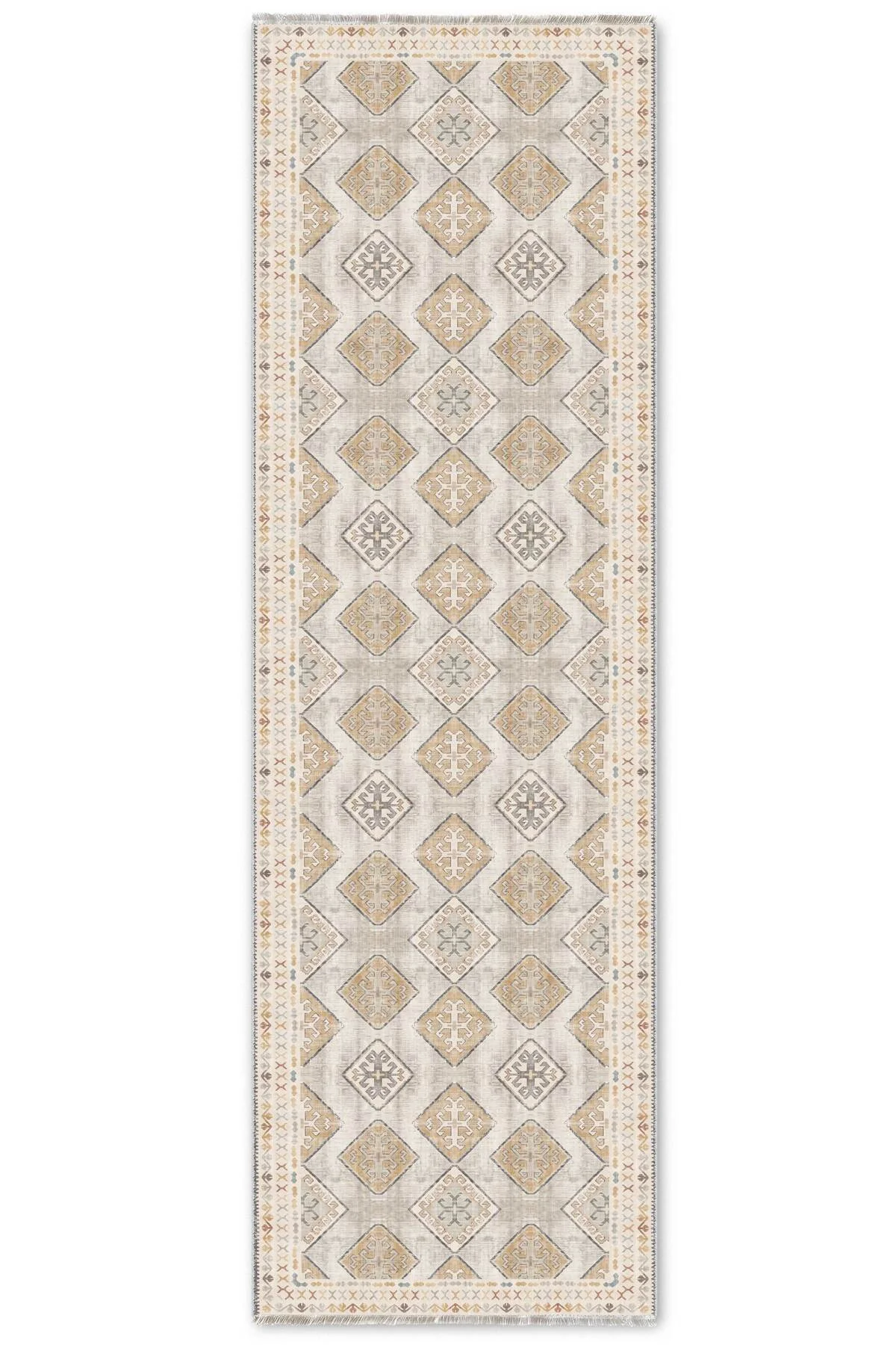 Bej Tasarım Şönil Halı Kilim Yolluk Kaymaz Yıkanabilir Salon Mutfak Koridor