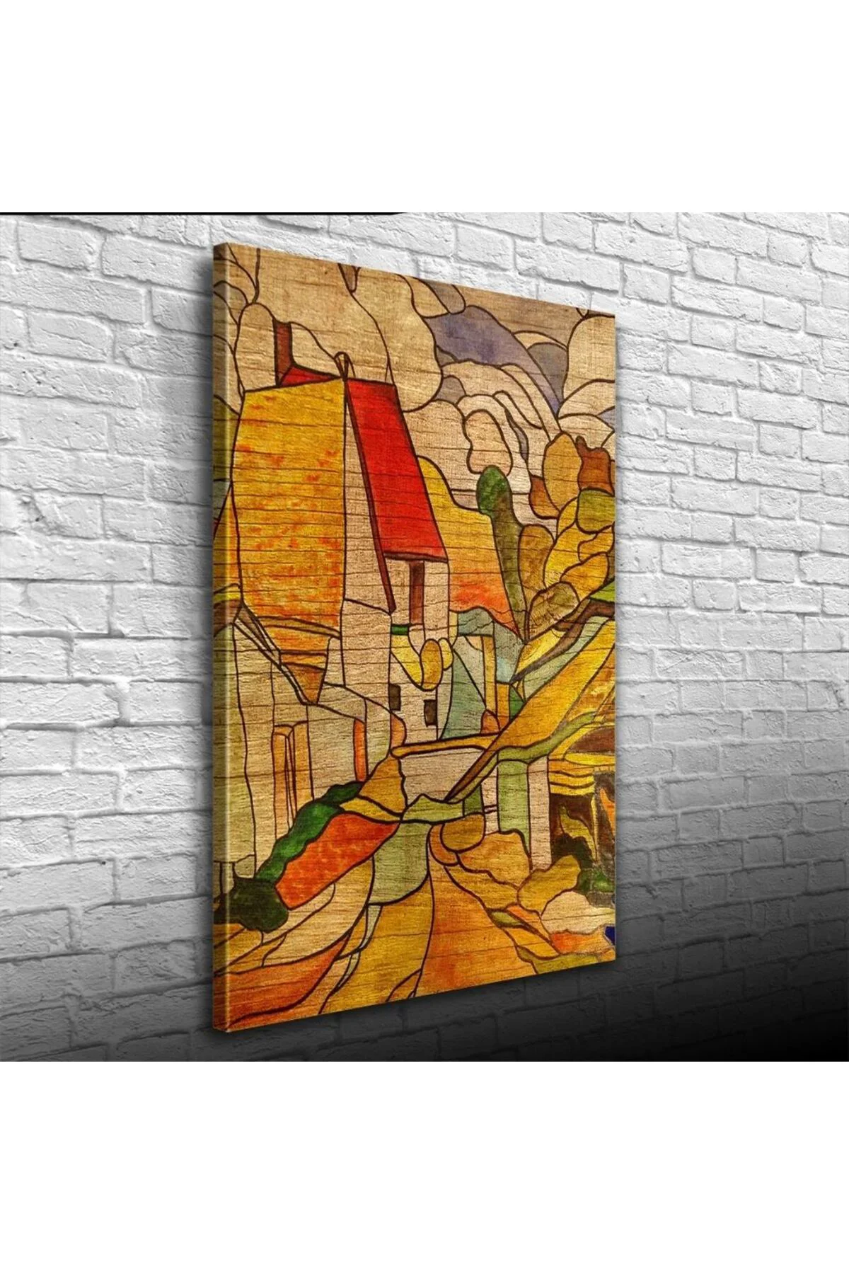 Bej ve Kavuniçi Renklerde Köy Tasviri Kanvas Tablo 50 x 70 Fiyatı, Yorumları ve Özellikleri