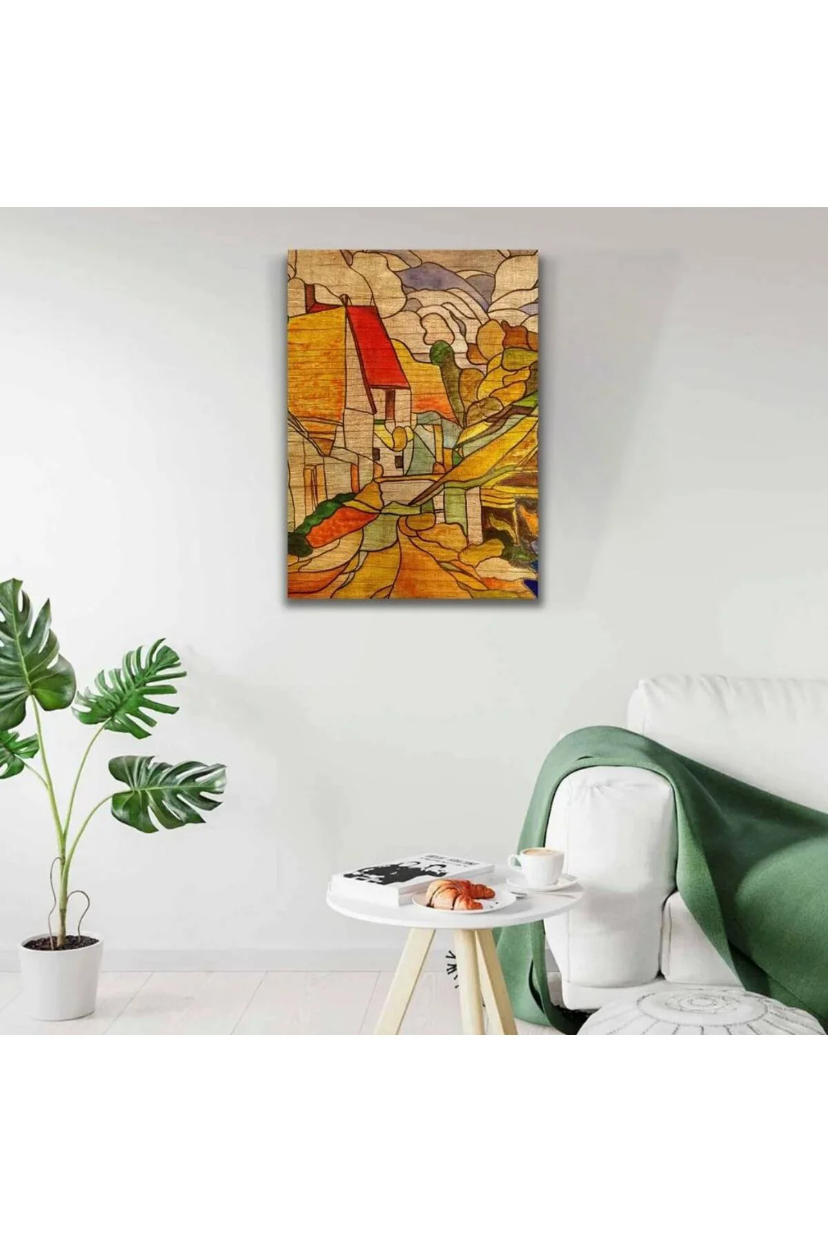 Bej ve Kavuniçi Renklerde Köy Tasviri Kanvas Tablo 50 x 70 Fiyatı, Yorumları ve Özellikleri