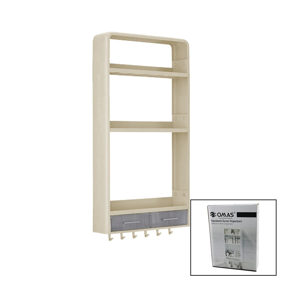 BEJ YAPIŞKANLI DUVAR ORGANİZERİ PLASTİK 3 RAF=14CM-19CM-30CM - 2 
