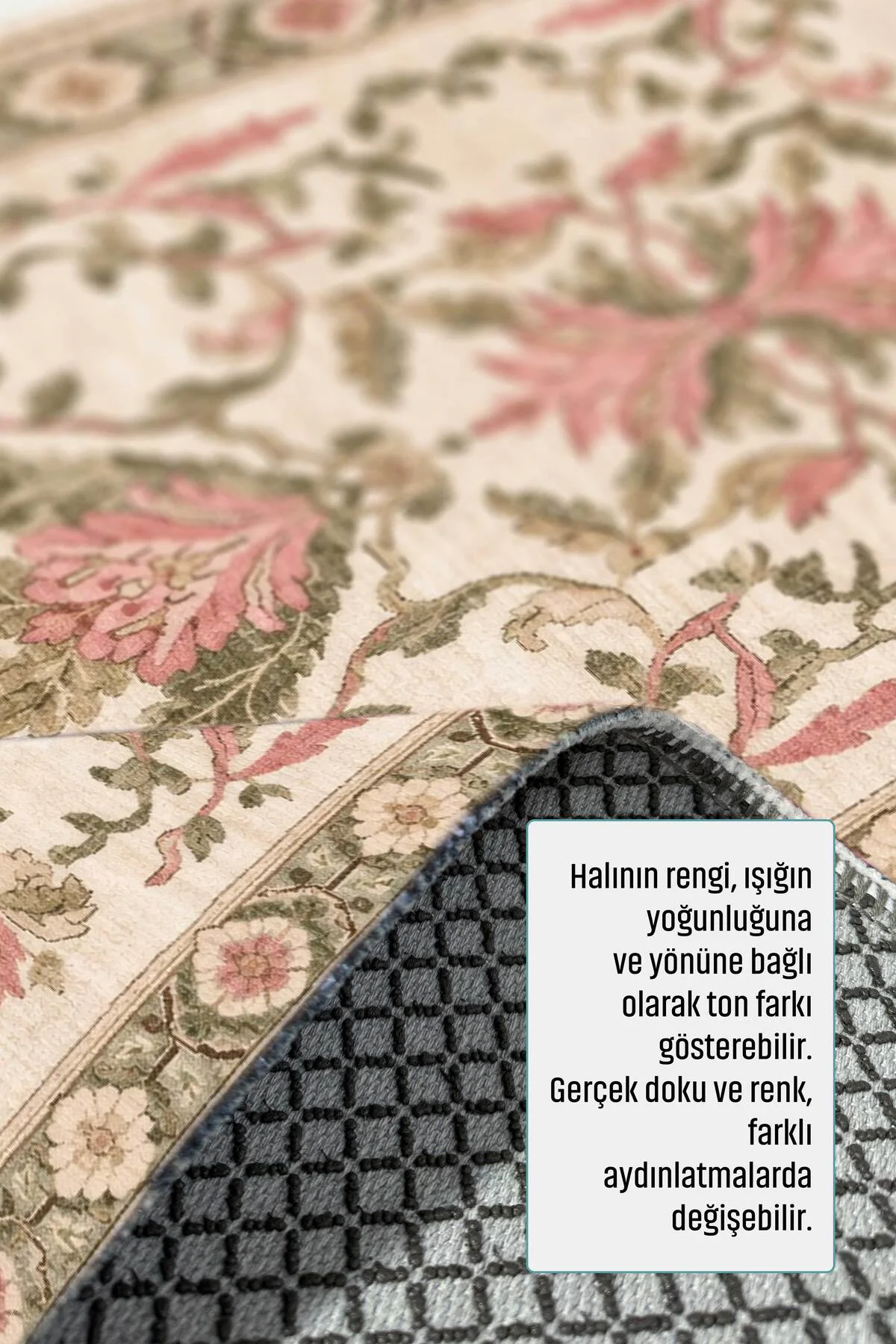 Bej Yeşil Pembe Klasik Şönil Halı Kilim Yolluk Kaymaz Yıkanabilir