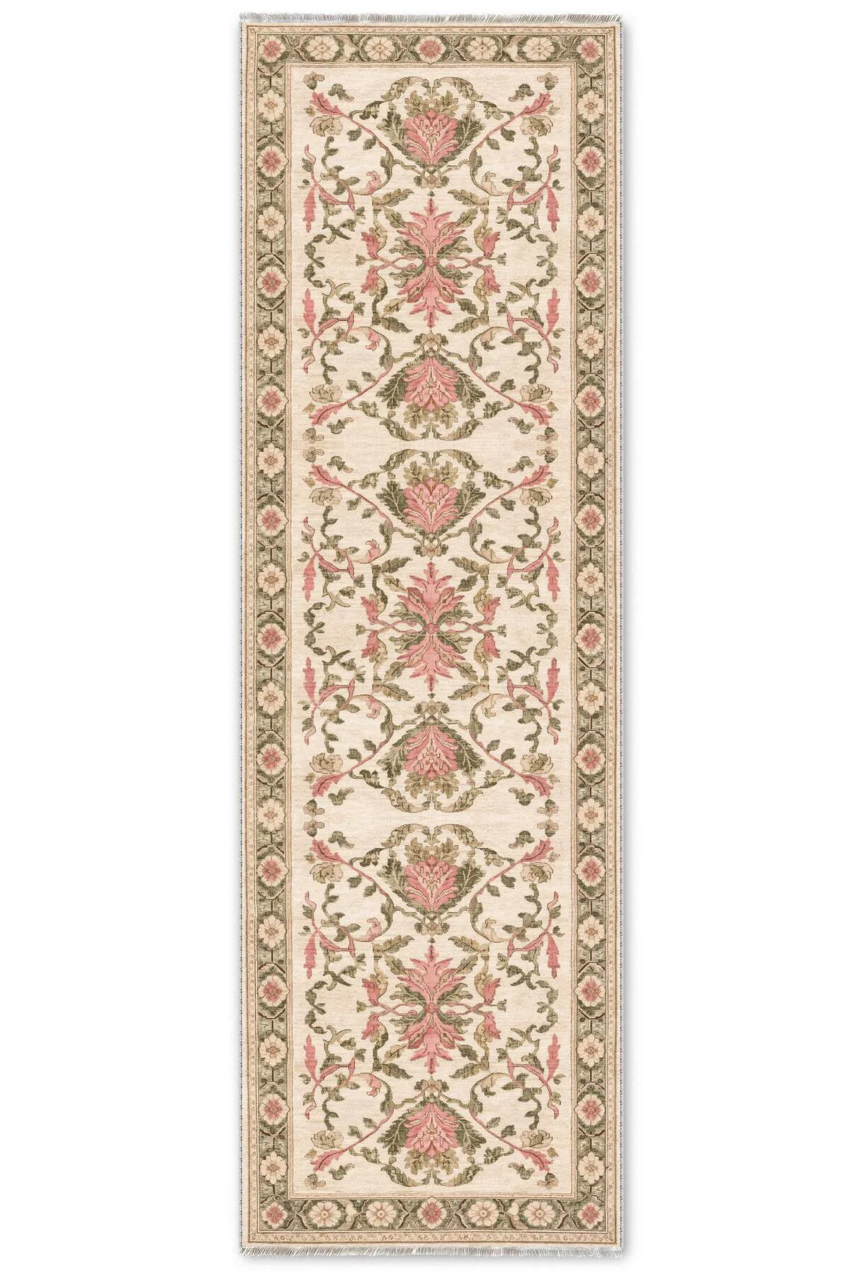 Bej Yeşil Pembe Klasik Şönil Halı Kilim Yolluk Kaymaz Yıkanabilir