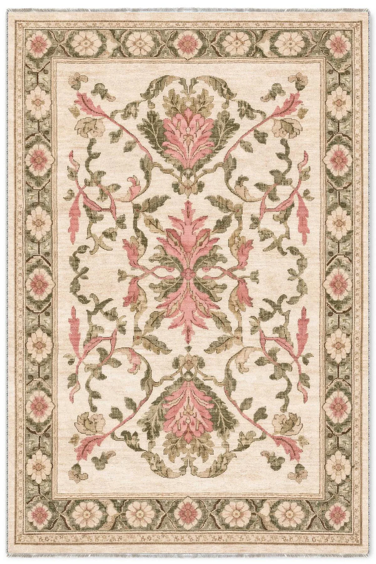 Bej Yeşil Pembe Klasik Şönil Halı Kilim Yolluk Kaymaz Yıkanabilir
