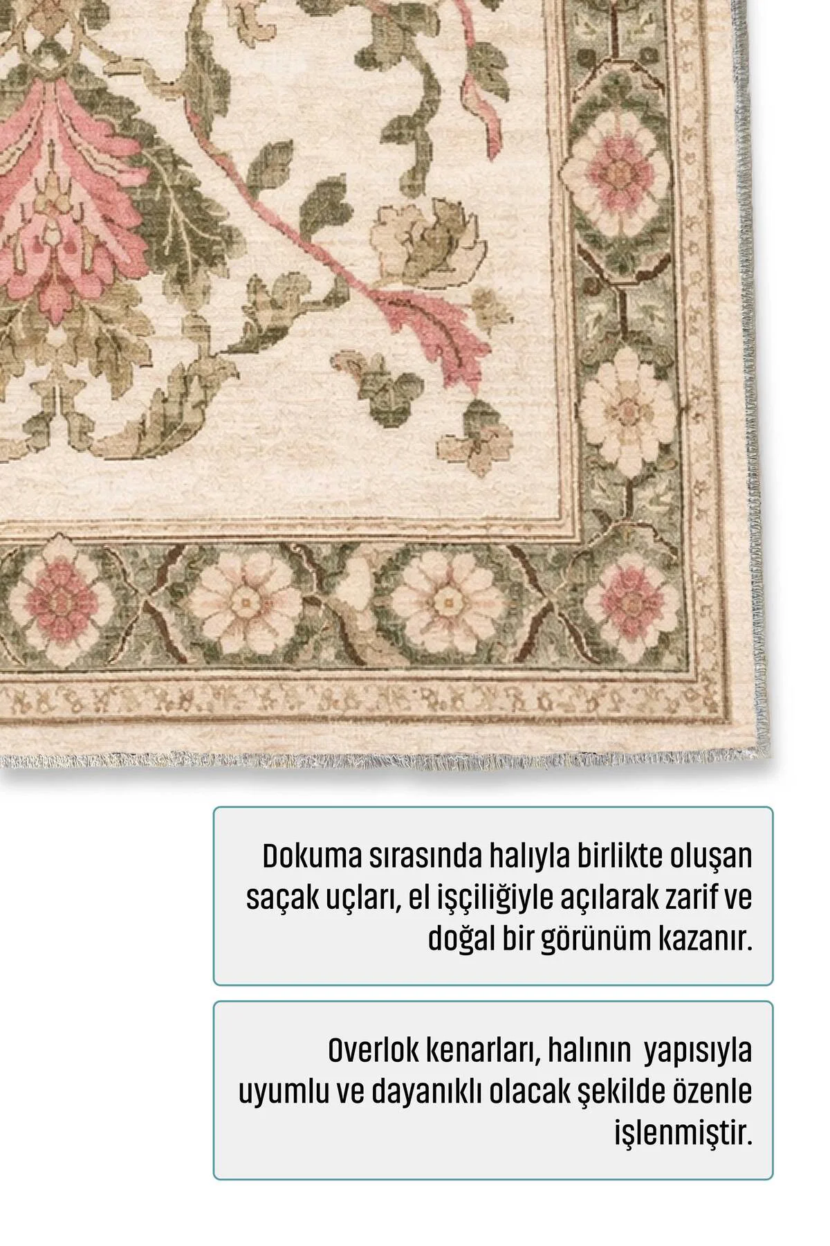 Bej Yeşil Pembe Klasik Şönil Halı Kilim Yolluk Kaymaz Yıkanabilir