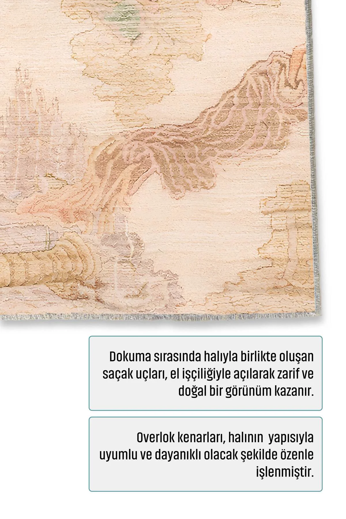 Bej Yeşil Pembe Retro Japon Modeli Şönil Halı Kilim Yolluk Kaymaz