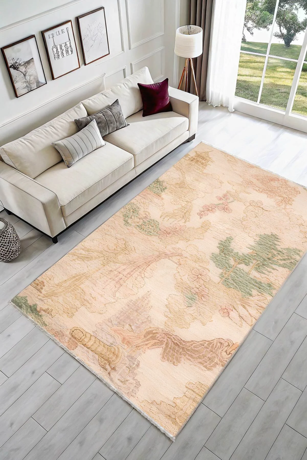 Bej Yeşil Pembe Retro Japon Modeli Şönil Halı Kilim Yolluk Kaymaz Yıkanabilir Saçaklı Salon Mutfak Bej Yeşil Pembe Retro Japon Modeli Şönil Halı Kilim Yolluk Kaymaz Yıkanabilir Saçaklı Salon Mutfak