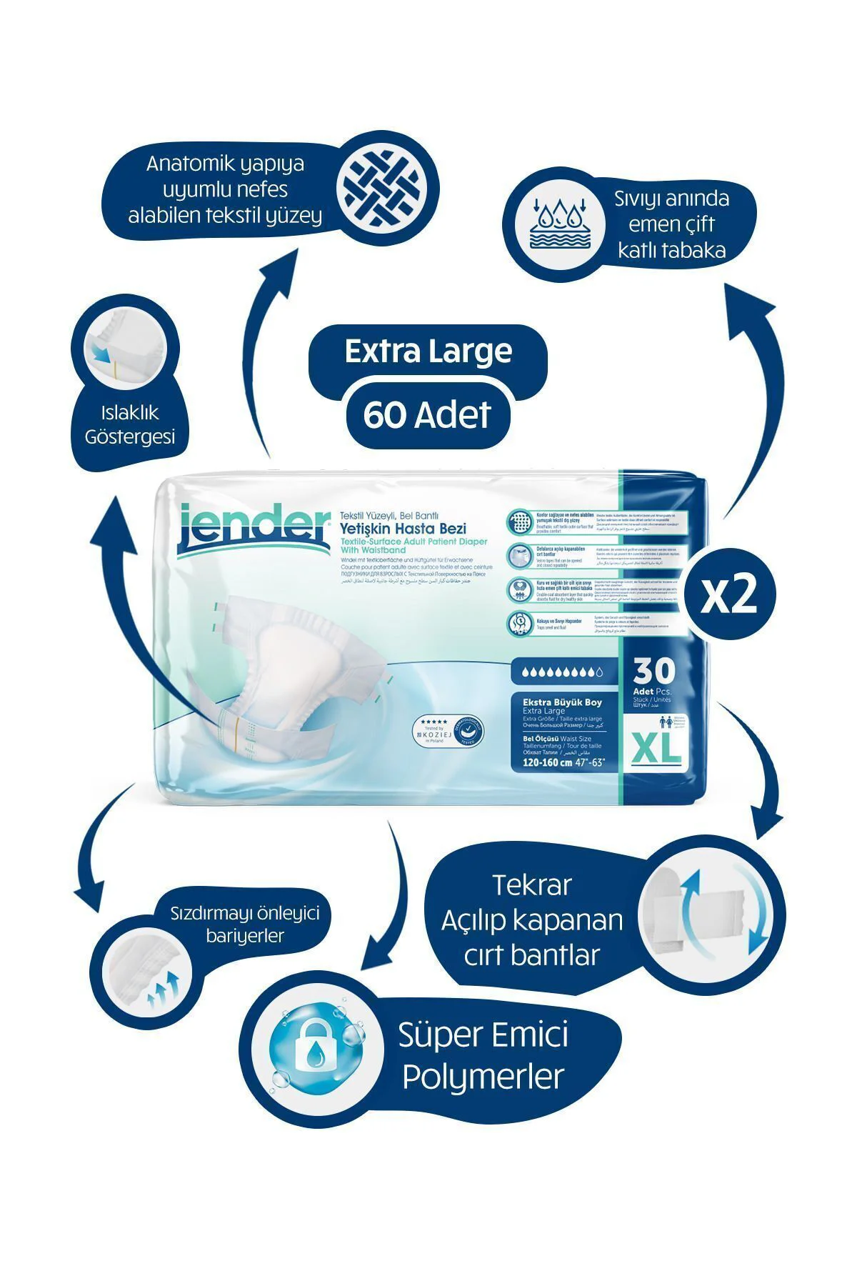 Bel Bantlı Hasta Bezi 30'lu X-large 2 Paket
