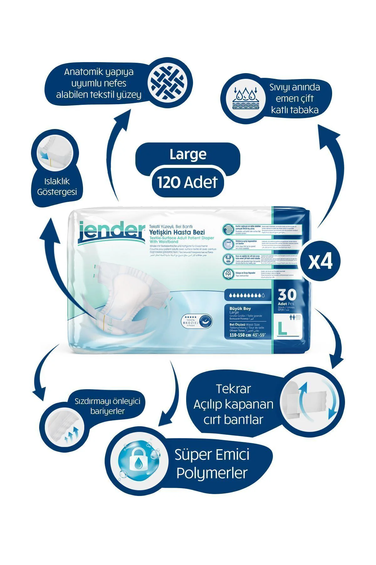 Bel Bantlı L 30'lu 4 Paket 120 Adet