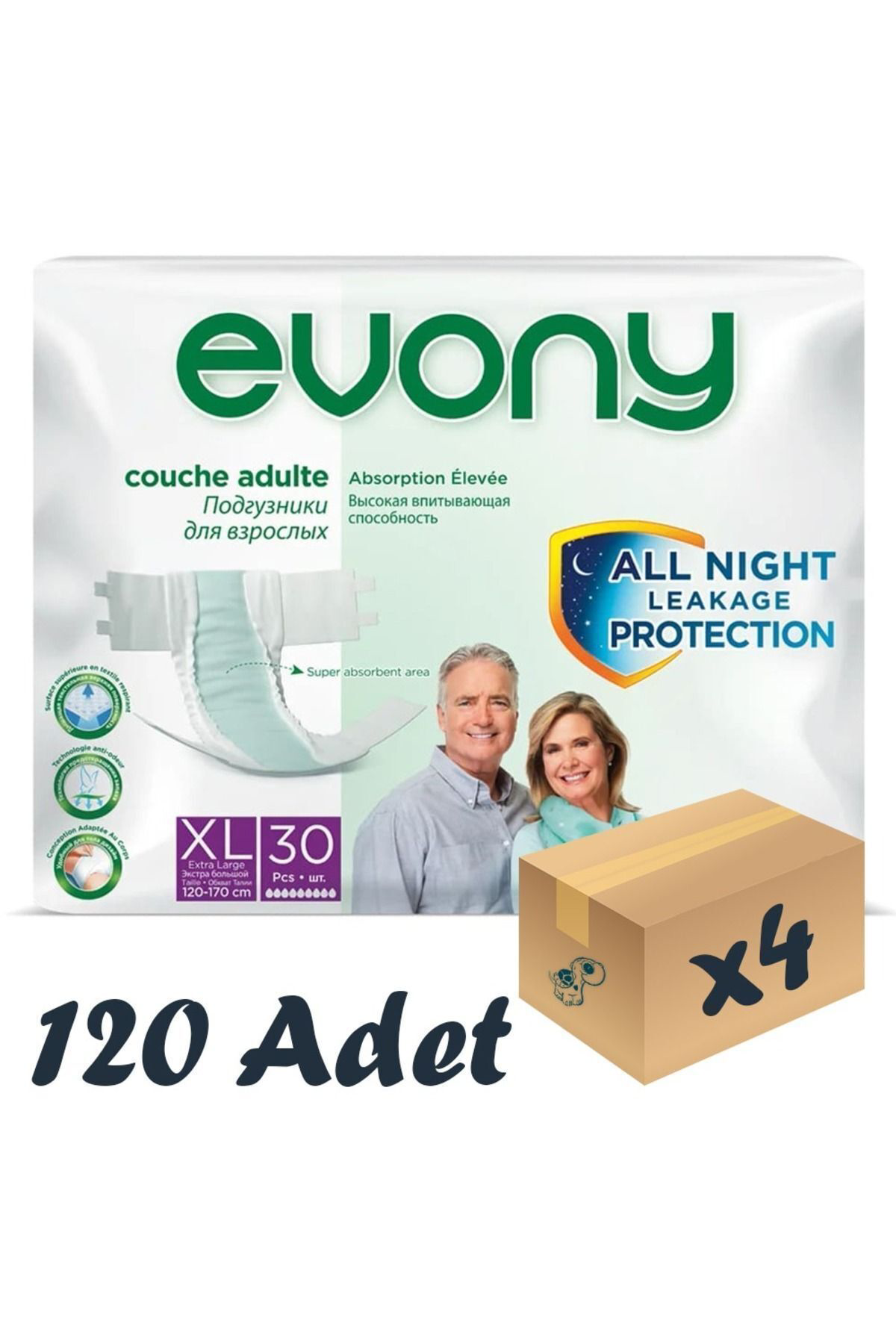 Evony Bel Bantli Yetişkin Hasta Bezi Xlarge 30'Lu 4 Paket 120 Adet