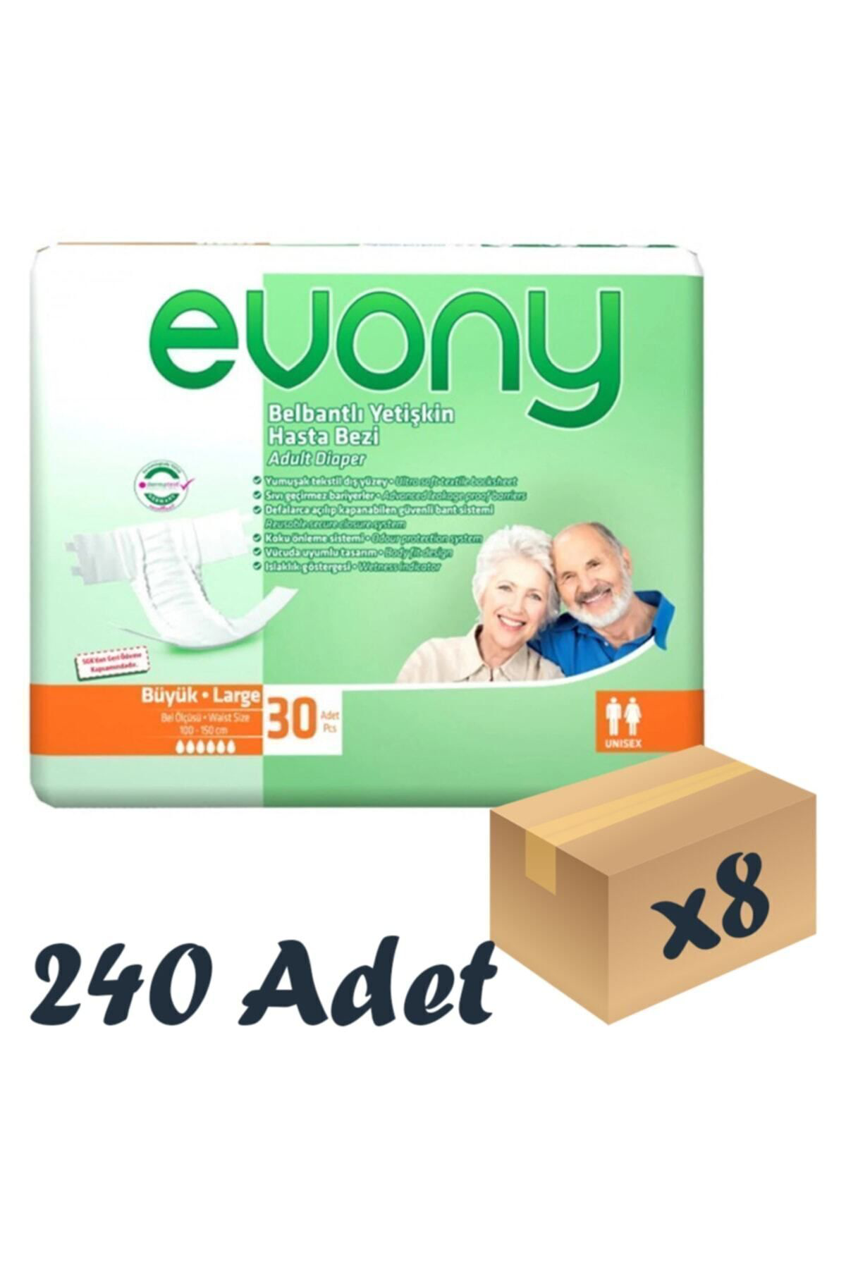 Evony Bel Bantlı Yetişkin Hasta Bezi Large 30'Lu 8 Paket 240 Adet