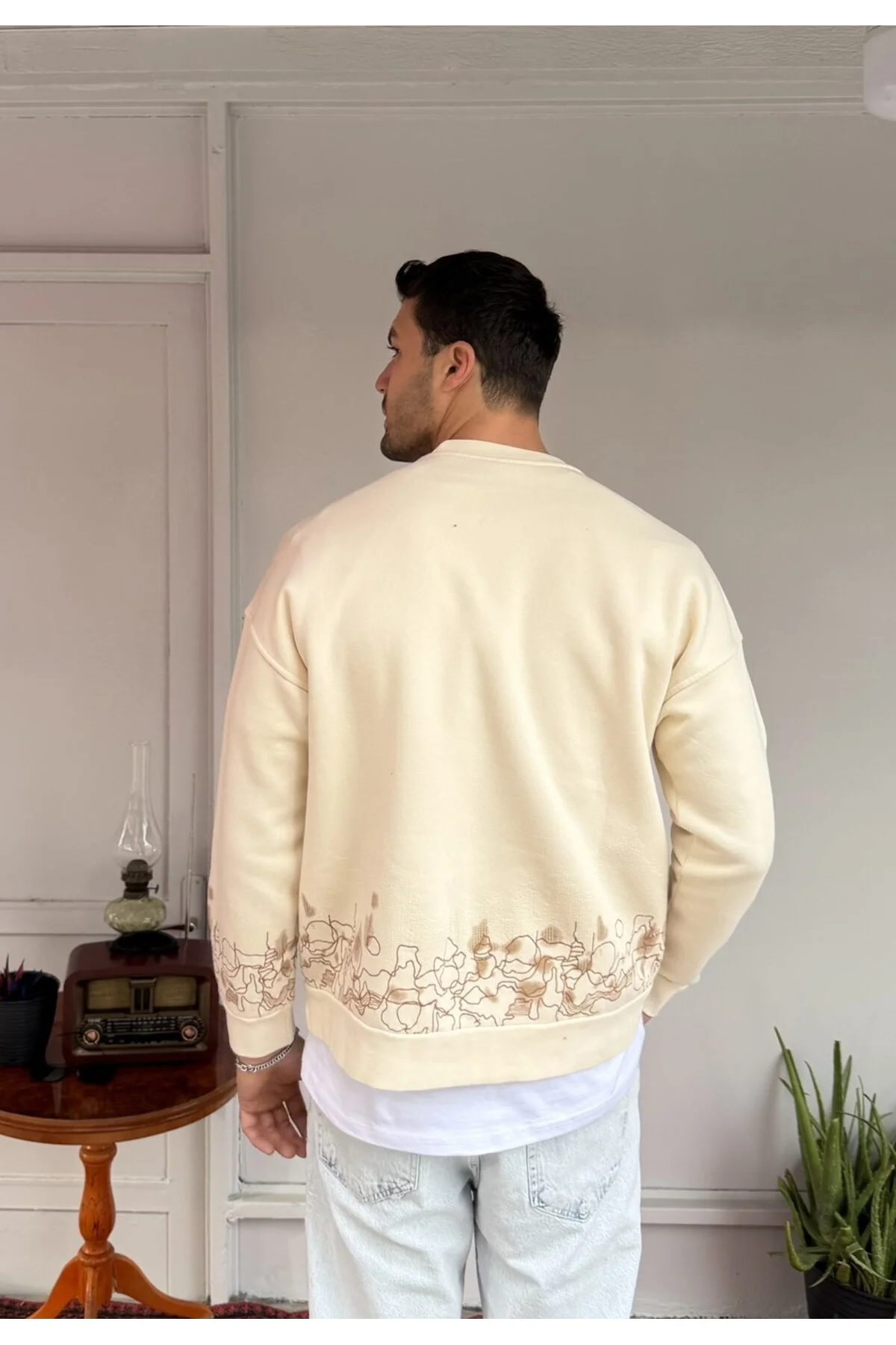 Bel-Bilek Nakış Detaylı Oversize Sweat