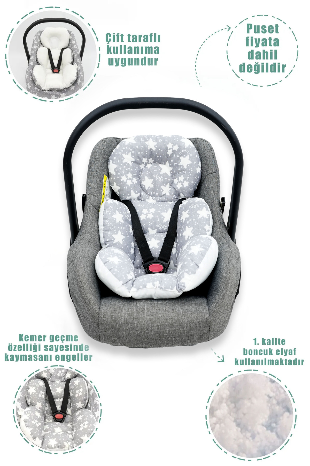 Mordesign Bel Destekli Ortopedik Puset Minderi, Çift Taraflı Big Stars, Gri