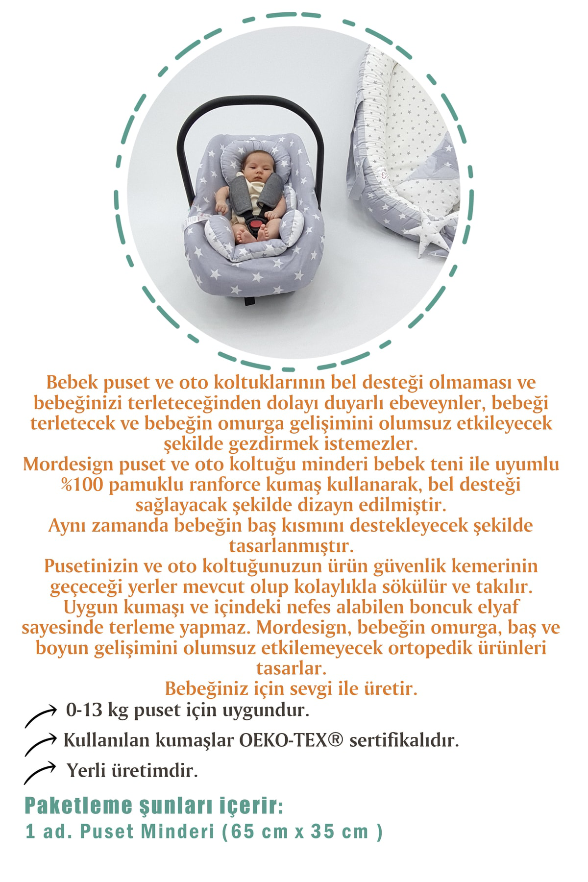 Mordesign Bel Destekli Ortopedik Puset Minderi, Çift Taraflı Stars Serisi,