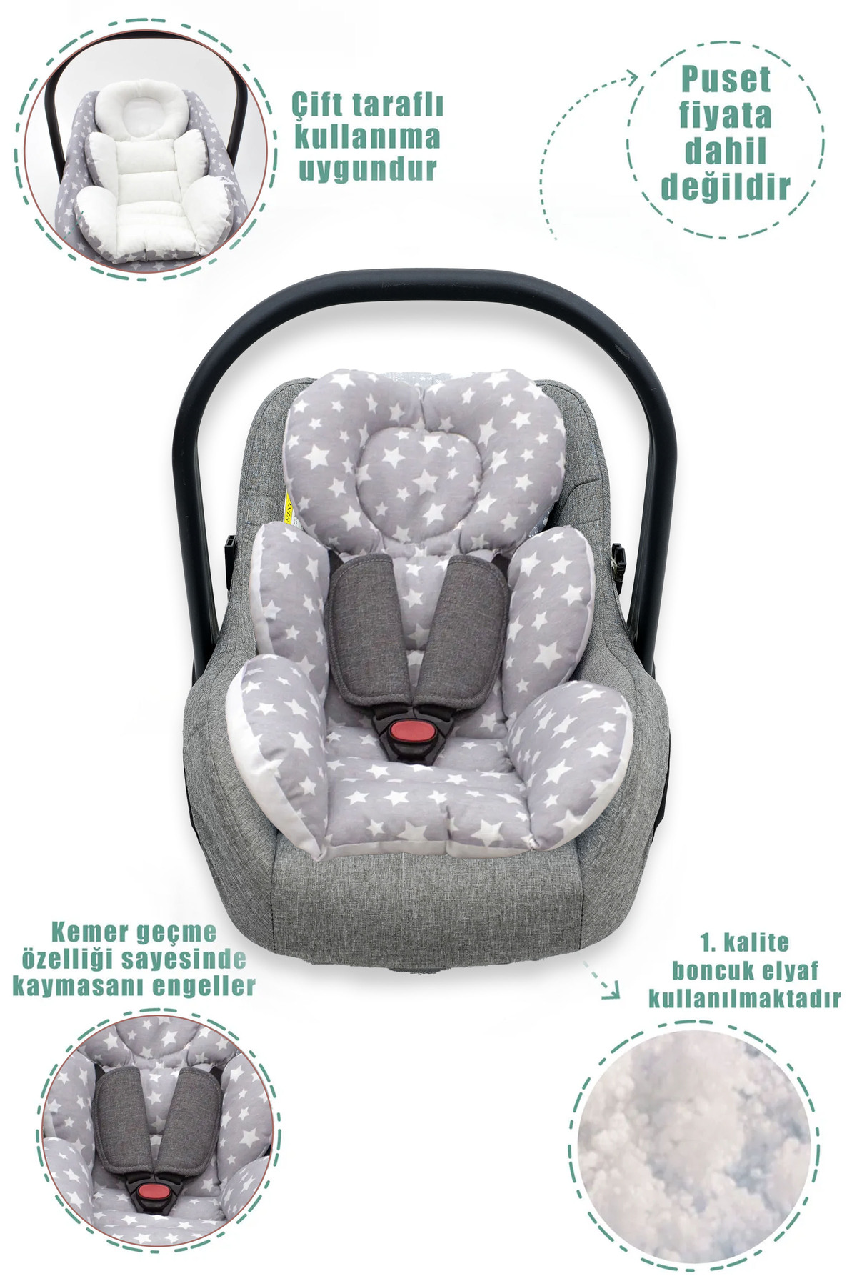 Mordesign Bel Destekli Ortopedik Puset Minderi, Çift Taraflı Stars Serisi,