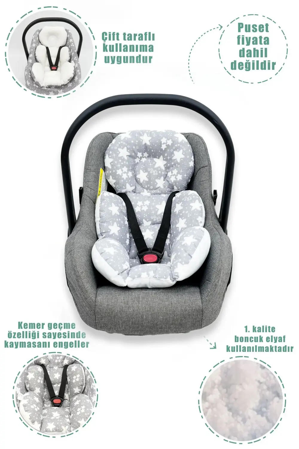 Mordesign Bel Destekli Ortopedik Puset Minderi, Çift Taraflı Big Stars, Gri