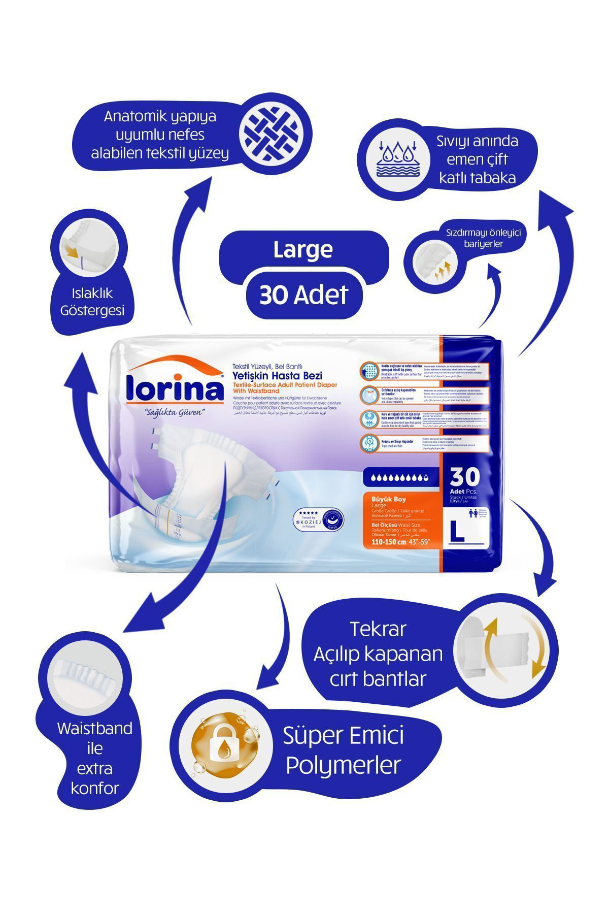 Lorina Belbantlı Bez 1 Paket 30 Adet L