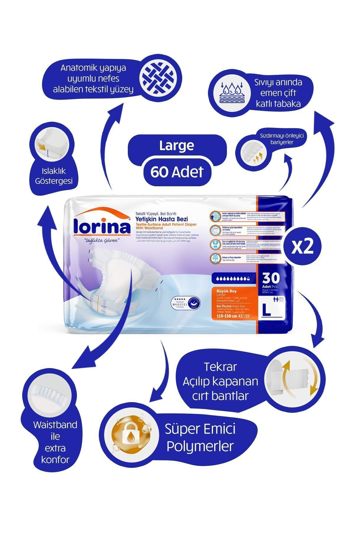 Lorina Belbantlı Bez 2X30 Adet L