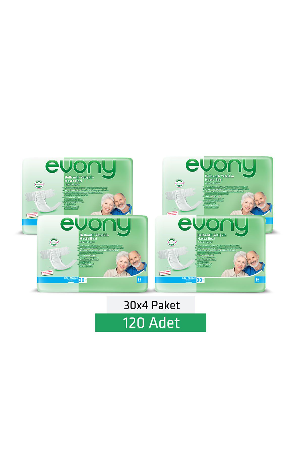 Evony Belbantlı Yetişkin Hasta Bezi Medium 30 Lu X 4 Adet