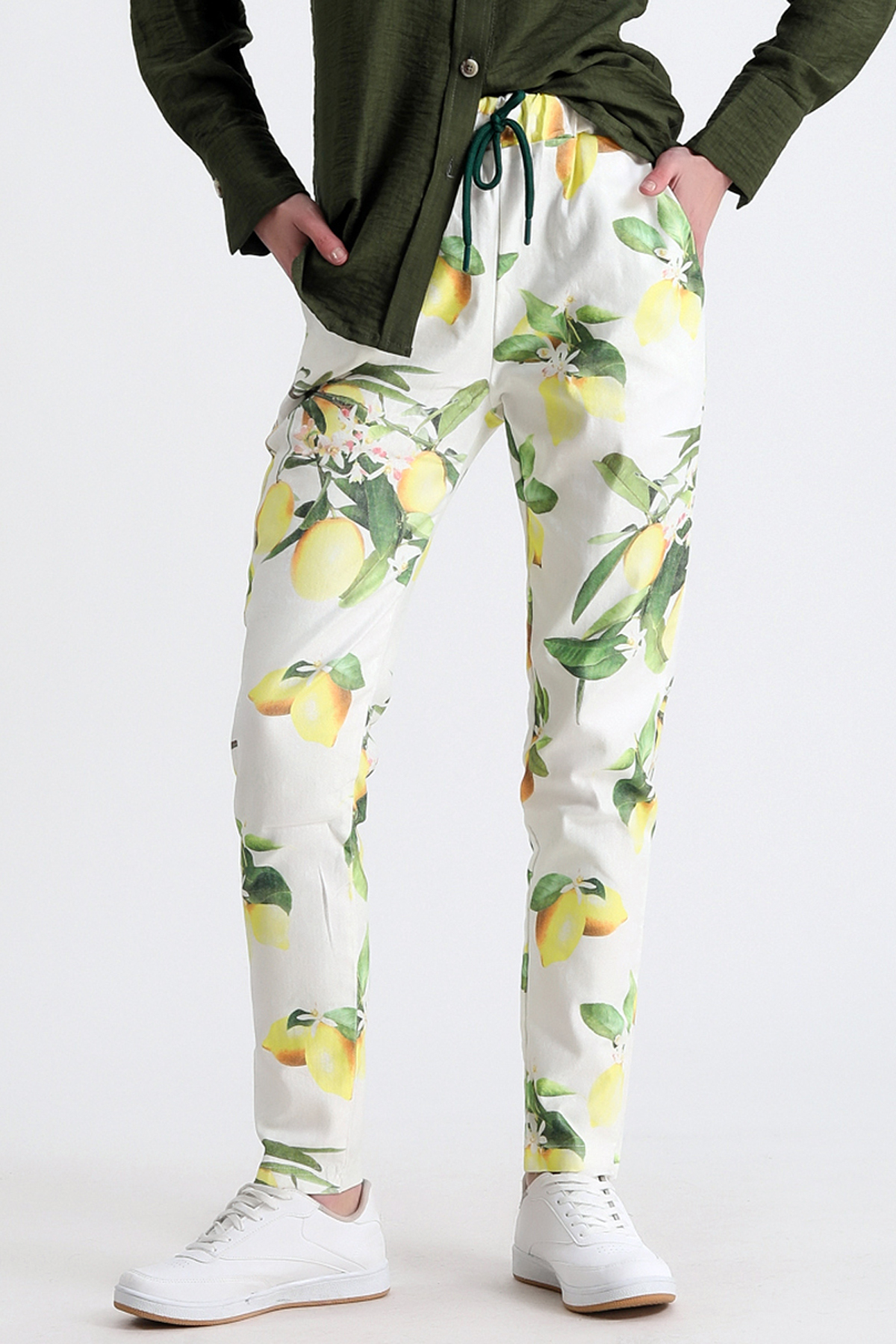 Dreamlike Beli Lastik Ve Kordon Büzgülü Çift Cepli Desenli Rahat Kalıp Şık