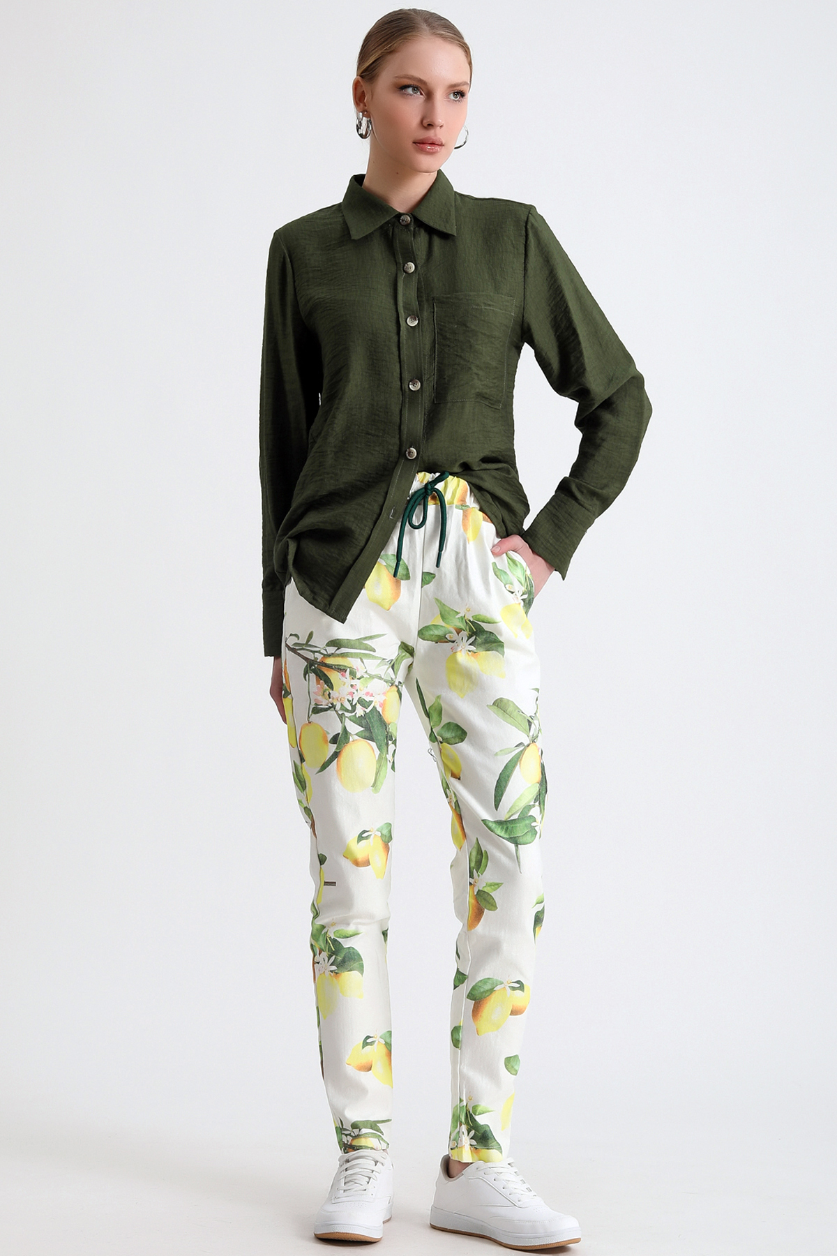 Dreamlike Beli Lastik Ve Kordon Büzgülü Çift Cepli Desenli Rahat Kalıp Şık