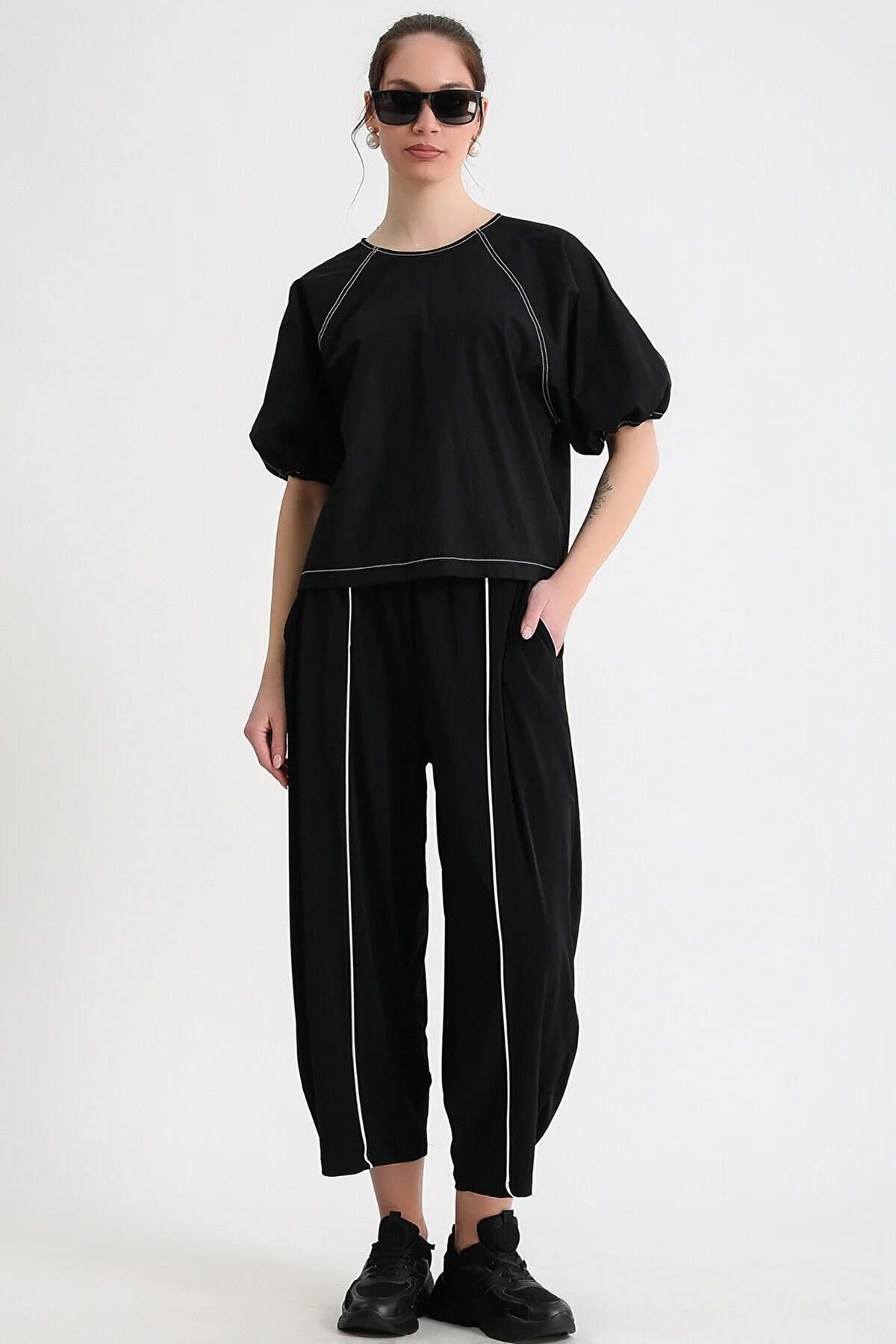 Dreamlike Beli Lastikli Önü Beyaz Biyeli Çift Cepli Dökümlü Soft Yumuşak Do