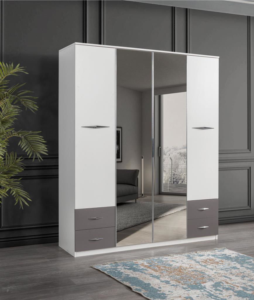Sivas Gözde Mobilya Bella 4 Kapili Gardirop Aynali Çekmeceli 170X55x210