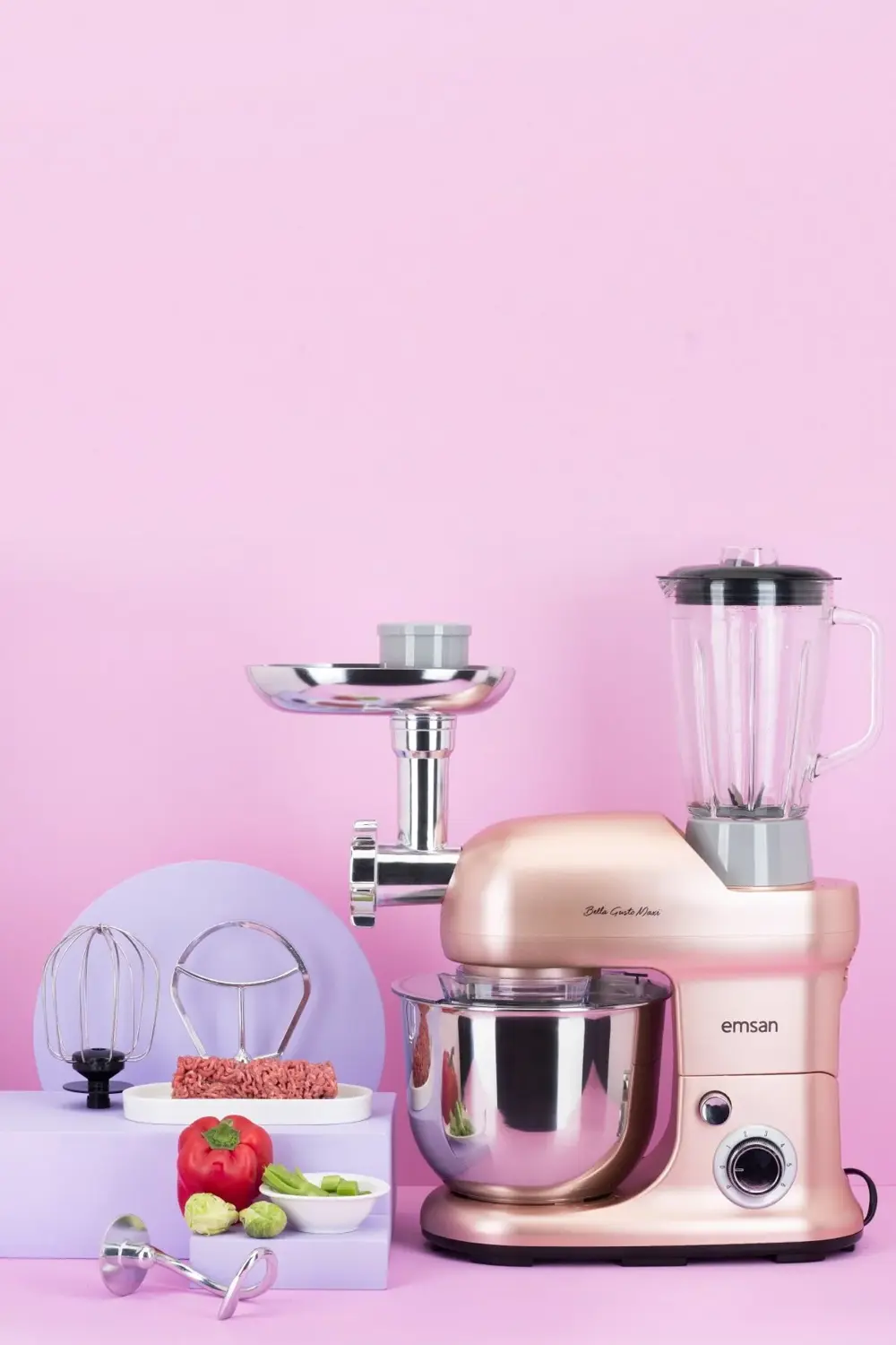 Bella Gusto Maxi Golden Pink Stand Mikser Mutfak Şefi 1300W 5 Lt
