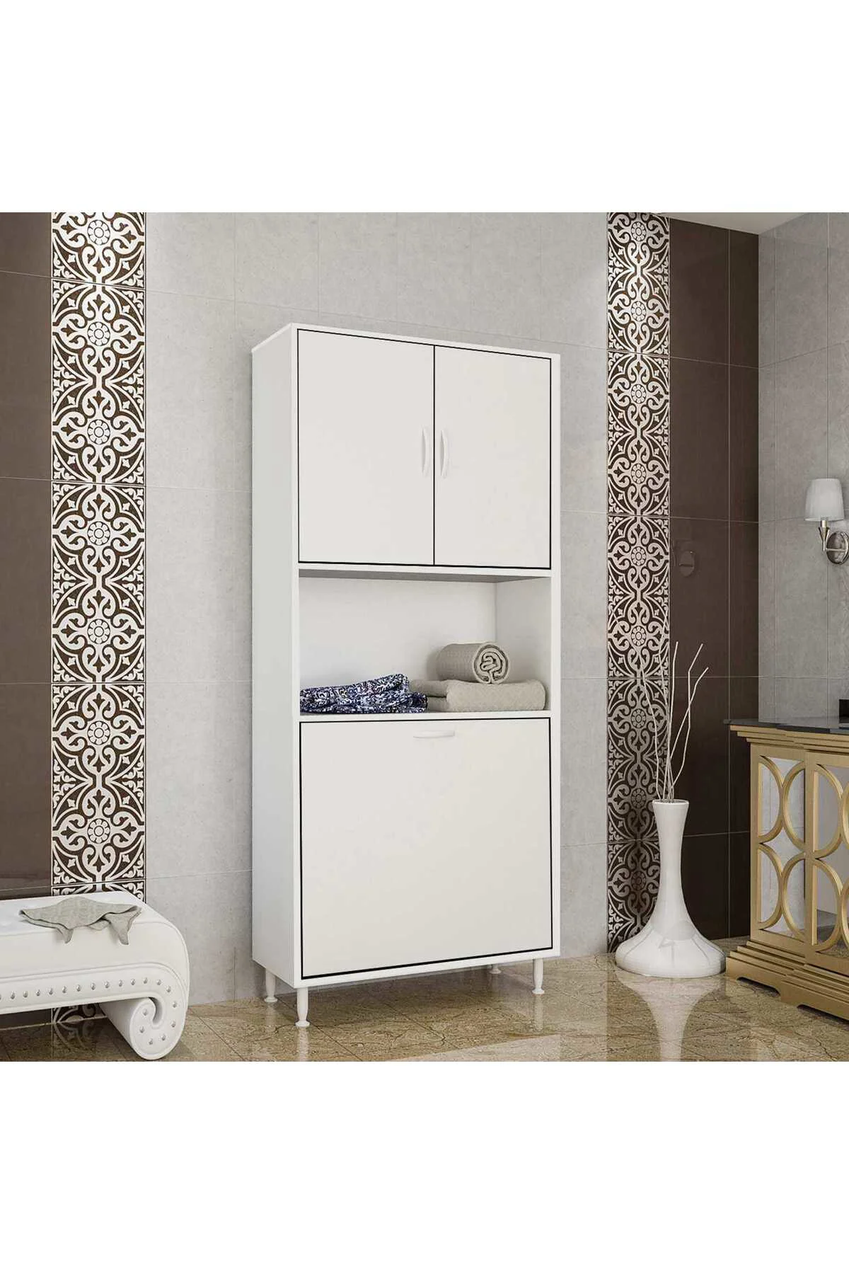 Bella Kirli Çamaşır Sepetli Çok Amaçlı Dolap Banyo Dolabı 75x160x Bella Kirli Çamaşır Sepetli Çok Amaçlı Dolap Banyo Dolabı 75x160x