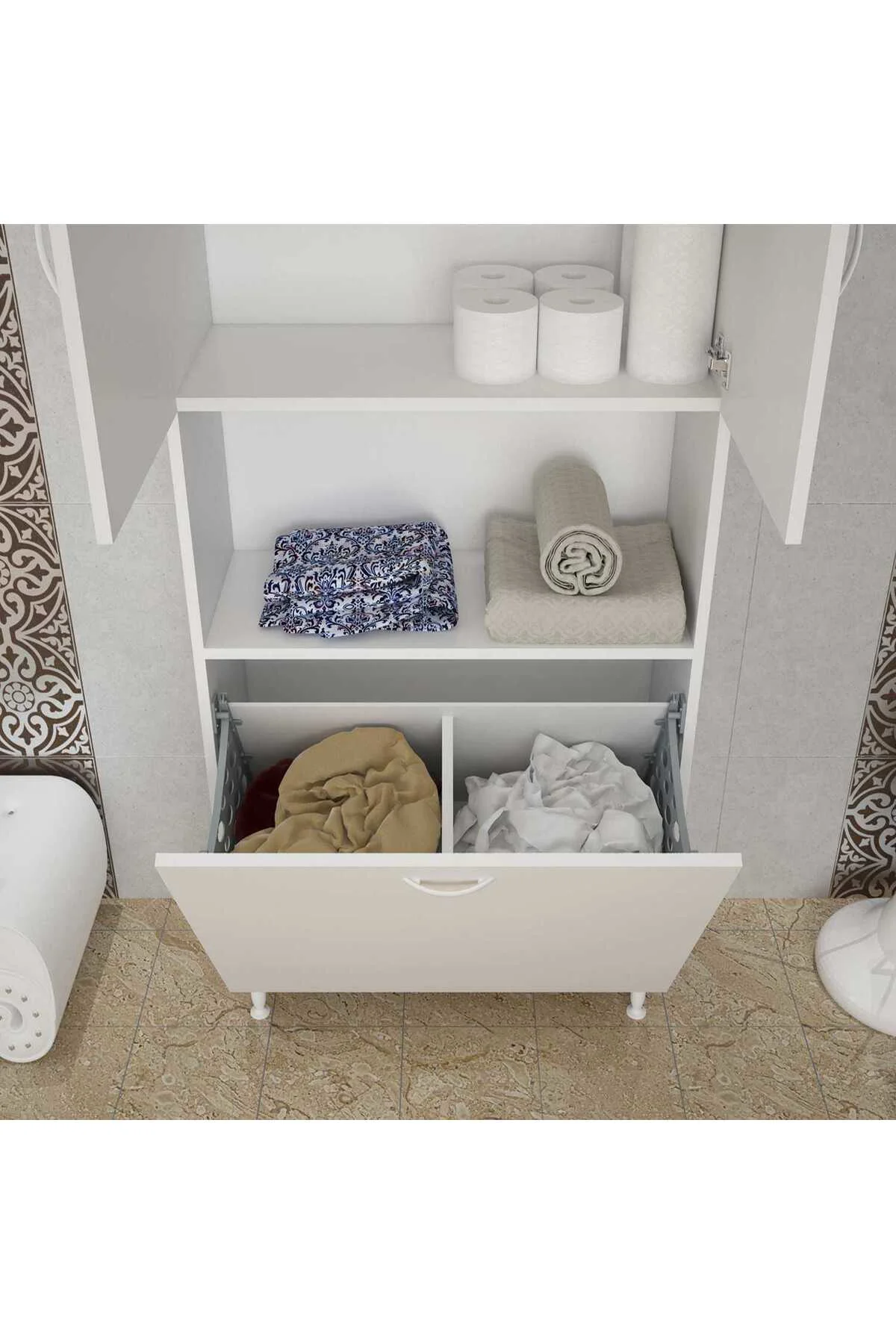 Bella Kirli Çamaşır Sepetli Çok Amaçlı Dolap Banyo Dolabı 75x160x Bella Kirli Çamaşır Sepetli Çok Amaçlı Dolap Banyo Dolabı 75x160x