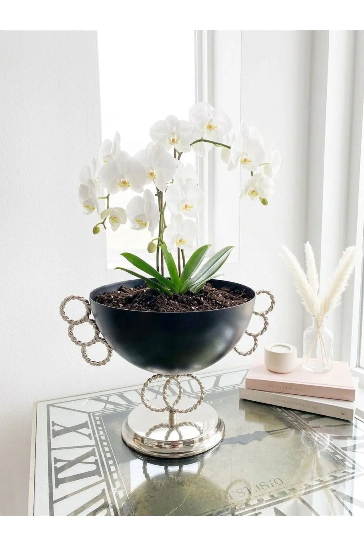 Bella Zincirli Metal Dekoratif Ayaklı Kase Saksı 24,5x25 cm