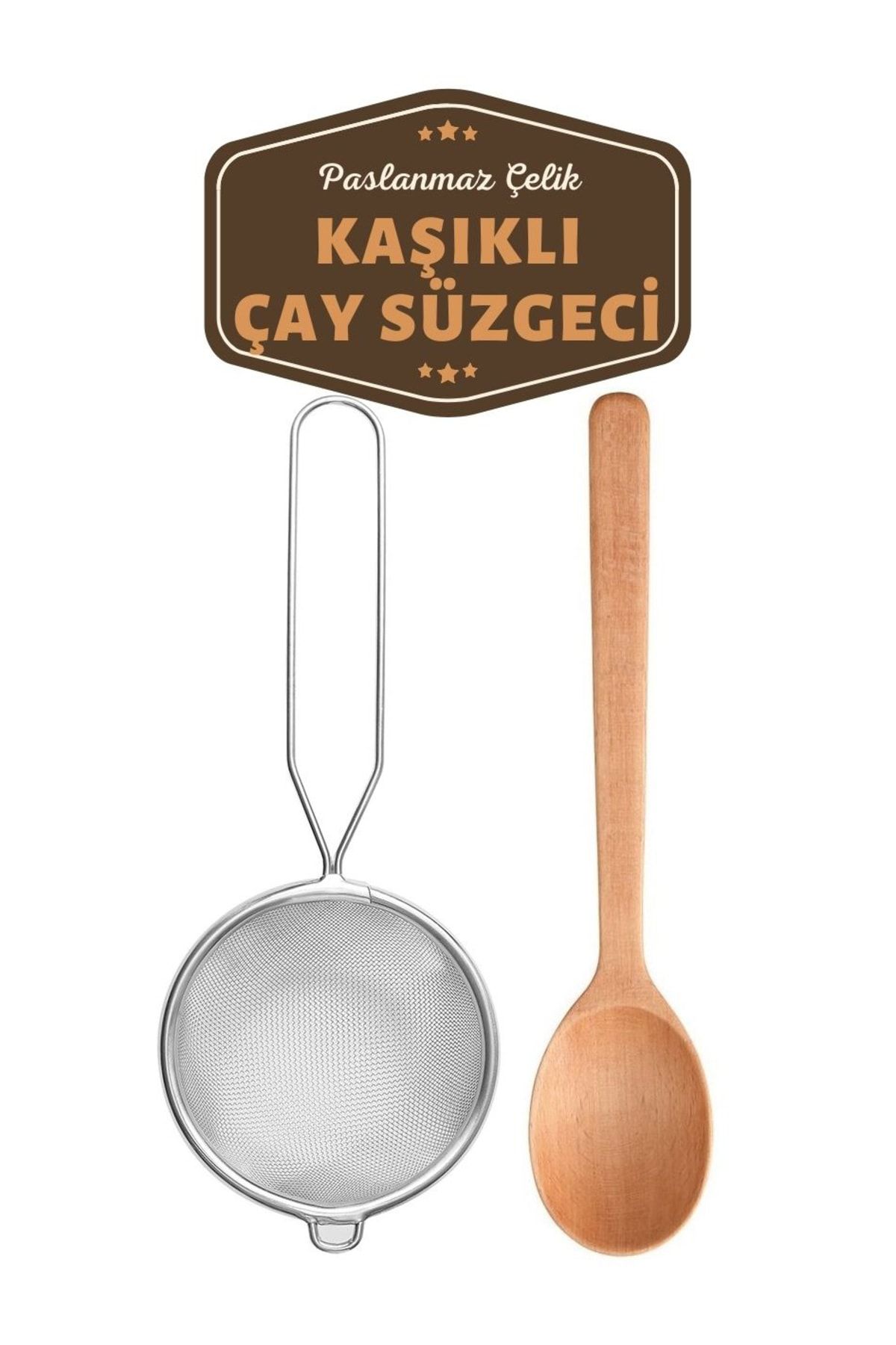Homecare Bellamy Metal Çay Süzgeci Ahşap Kaşik Seti 715514