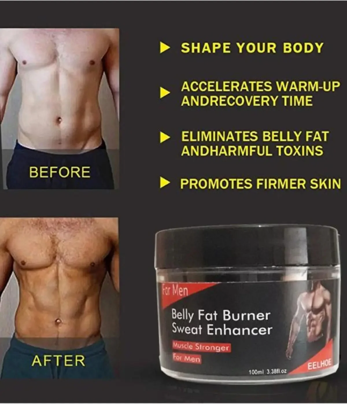 Belly Fat Burner Erkekler İçin Bölgesel Krem 100 ml x 2 Adet - Karın Yağlarını Eritmek İçin Etkili Çözüm