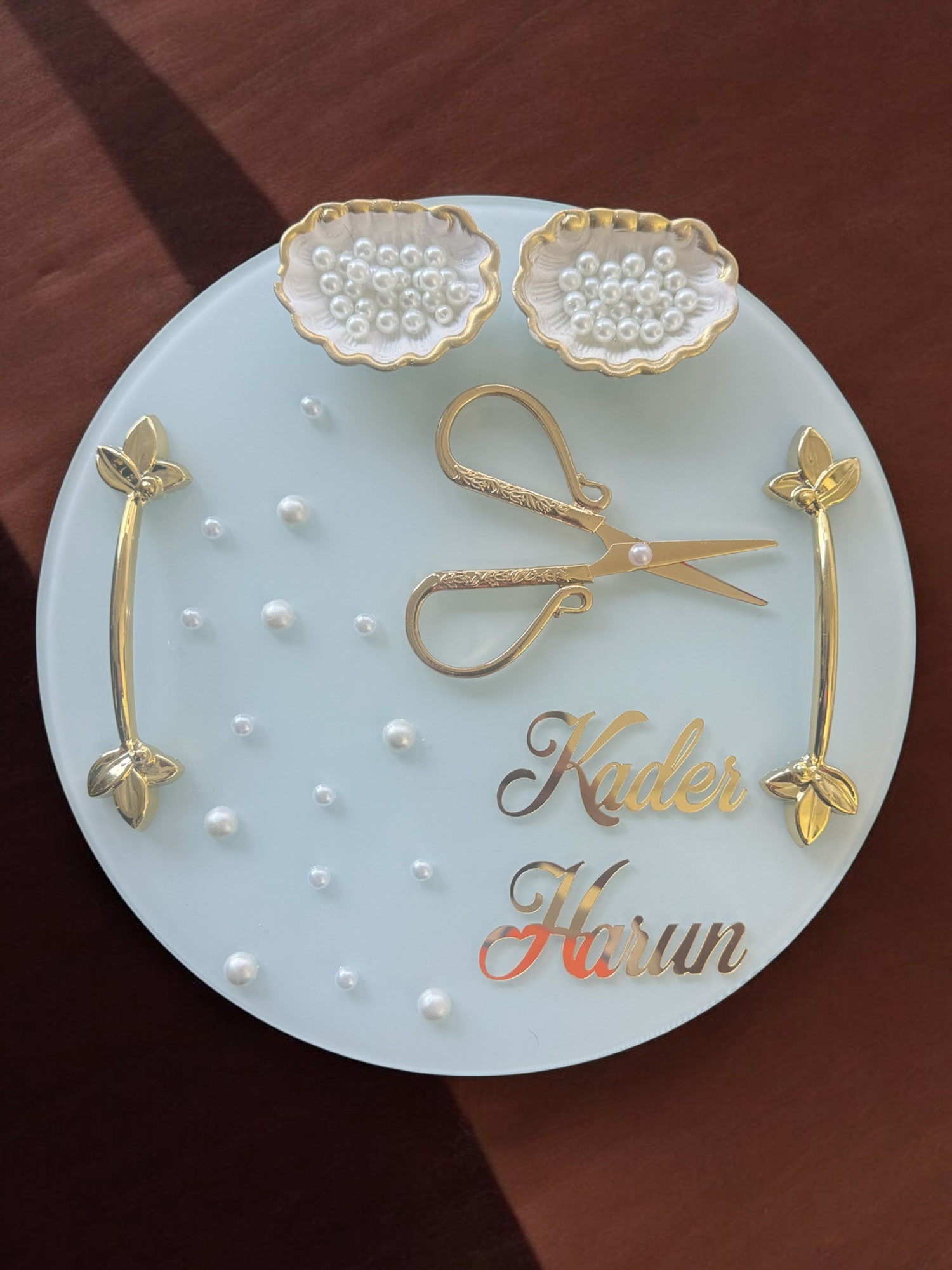 Cyzhome Beloved Gold Beyaz İncili Söz Tepsisi Nişan Tepsisi Ve Damat Kahv