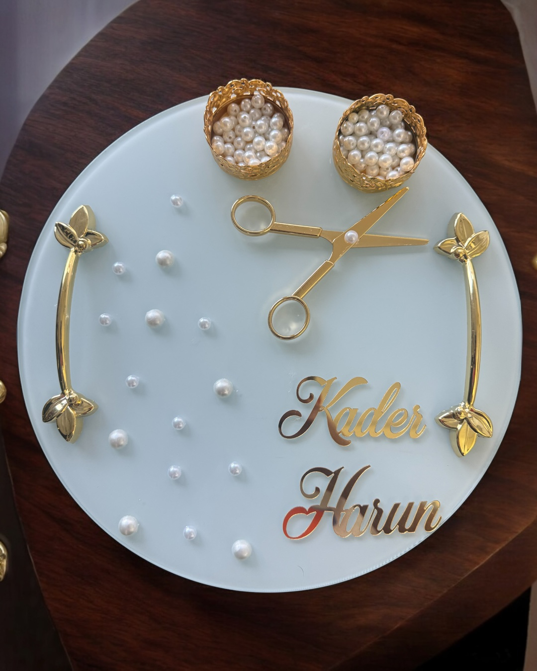 Cyzhome Beloved Gold Beyaz İncili Söz Tepsisi Nişan Tepsisi Ve Damat Kahv