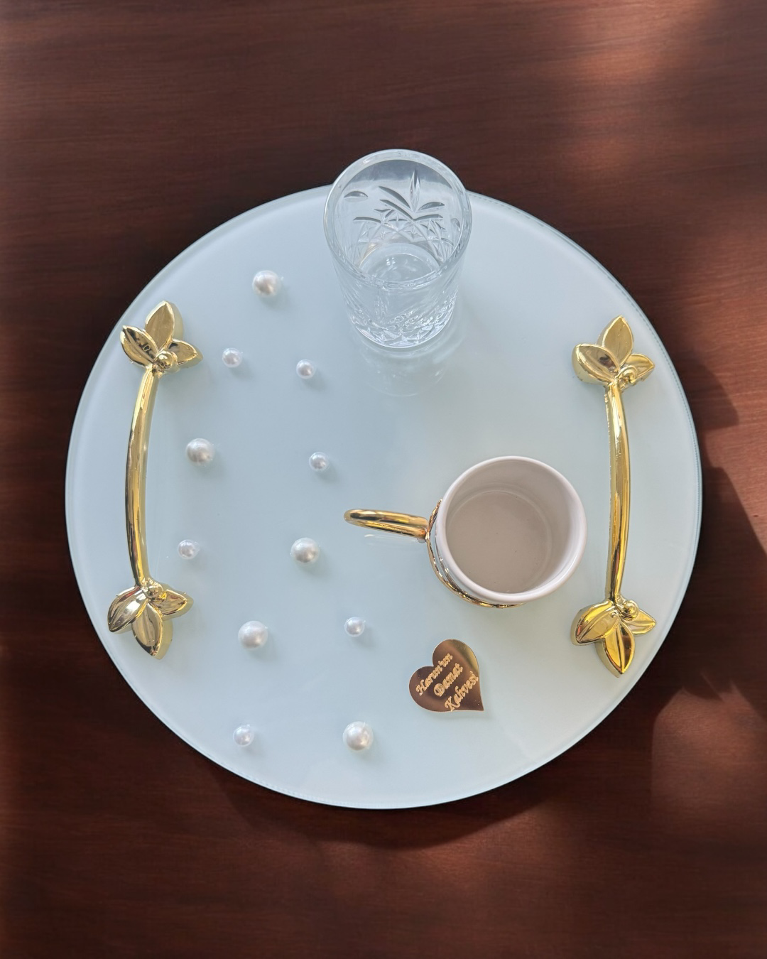 Cyzhome Beloved Gold Beyaz İncili Söz Tepsisi Nişan Tepsisi Ve Damat Kahv