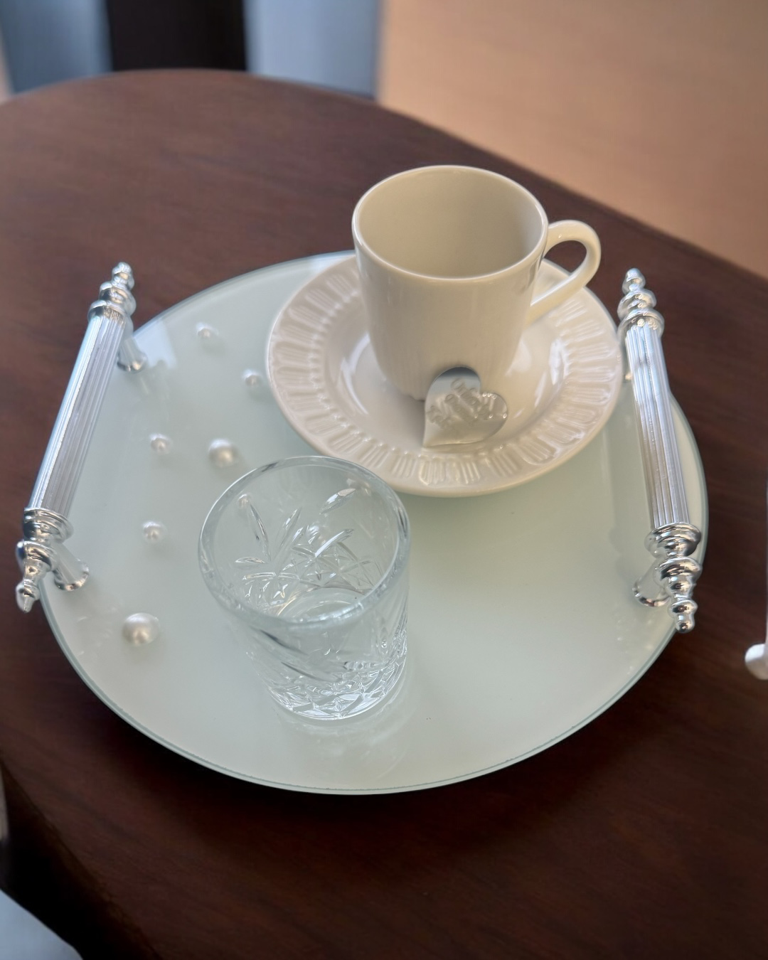 Cyzhome Beloved Gümüş Beyaz İncili Söz Tepsisi Nişan Tepsisi Ve Damat Kah